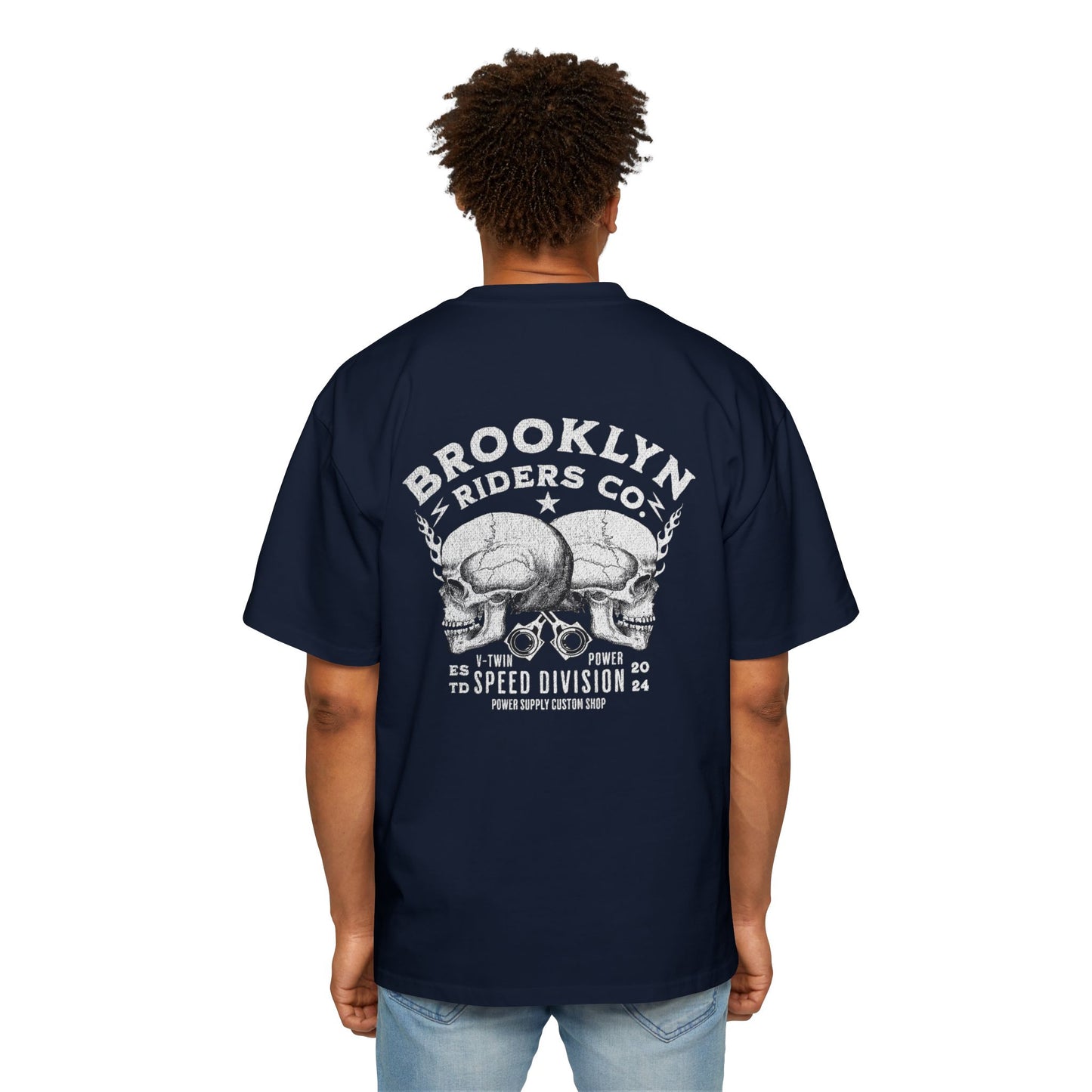 Brooklyn Riders Co. Heavy Oversized Tee - Bold Skull Design for Bikers and Streetwear Enthusiasts