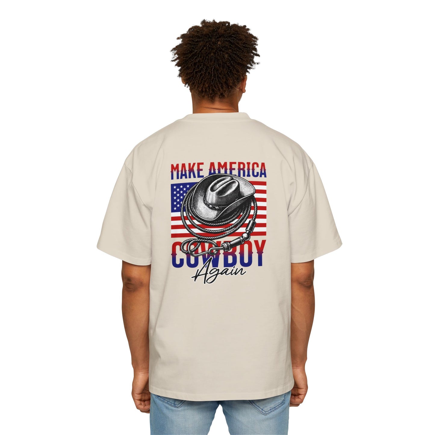 Make America Cowboy Again Men's Heavy Oversized Tee - Casual and Patriotic T-Shirt