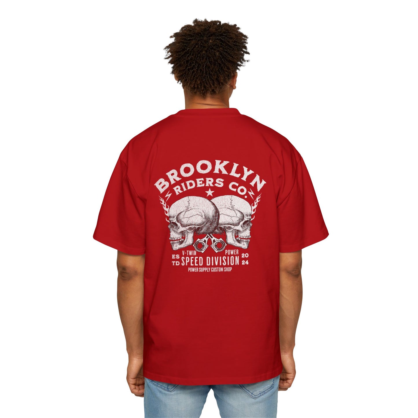 Brooklyn Riders Co. Heavy Oversized Tee - Bold Skull Design for Bikers and Streetwear Enthusiasts