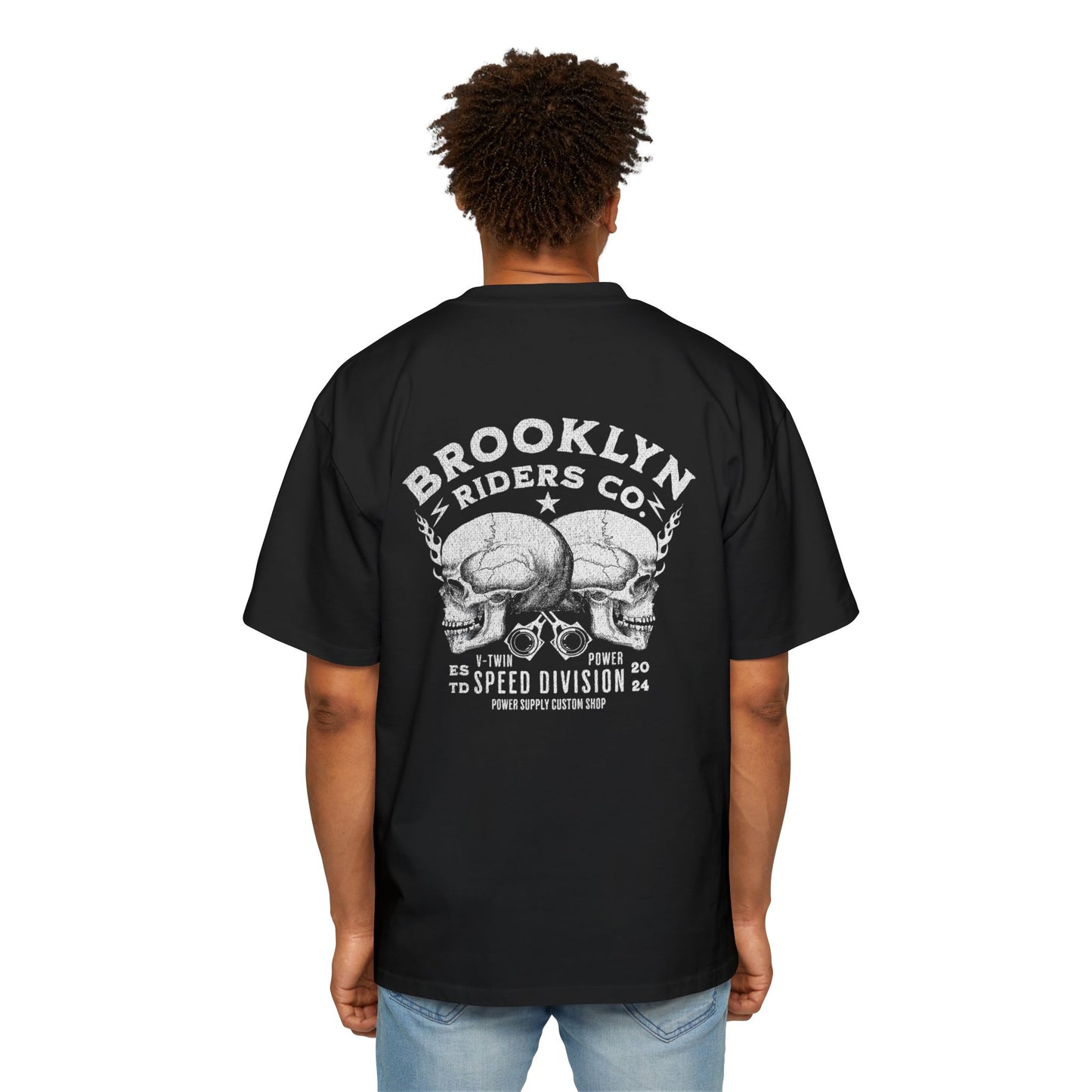 Brooklyn Riders Co. Heavy Oversized Tee - Bold Skull Design for Bikers and Streetwear Enthusiasts