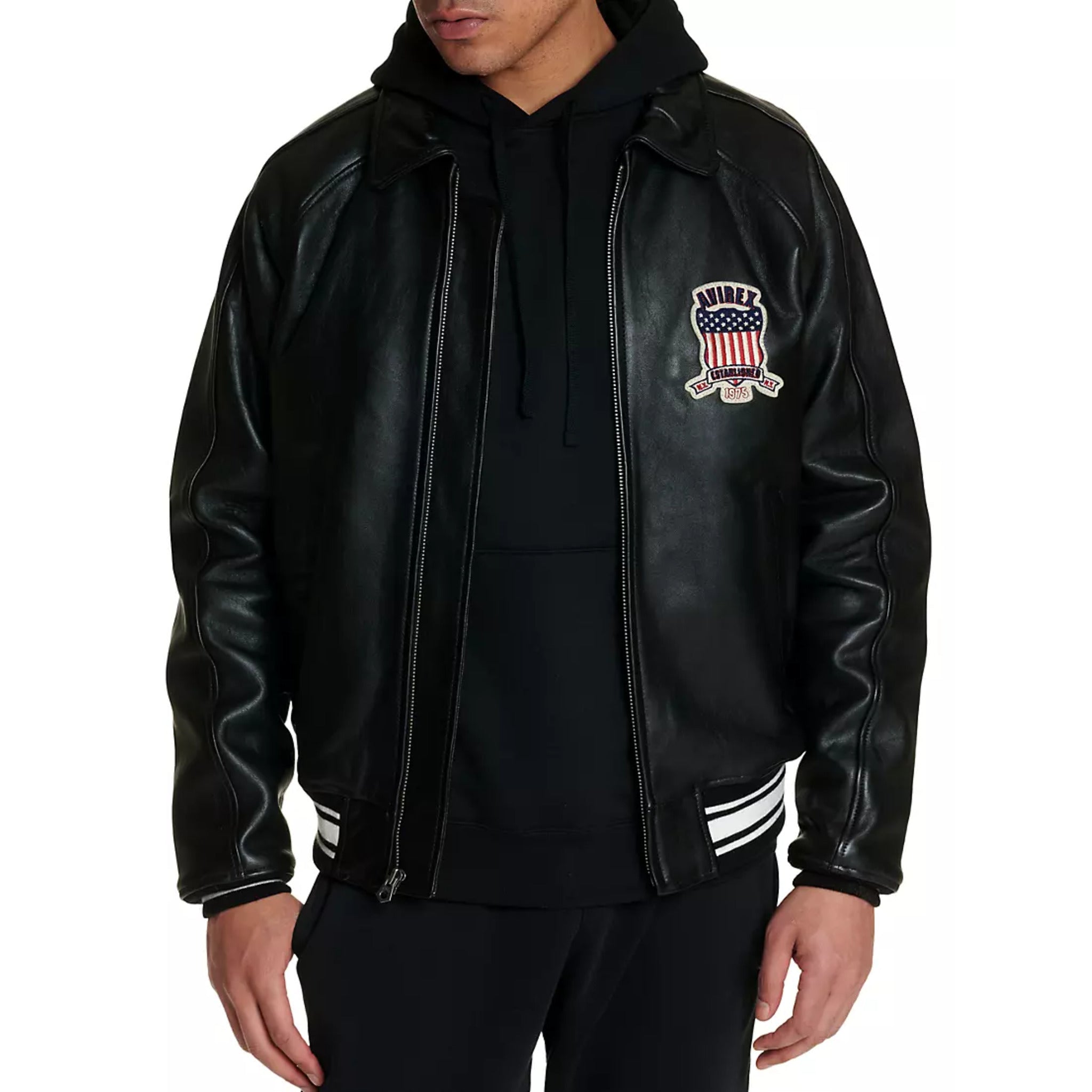 Avirex Icon Leather Bomber Jacket Black