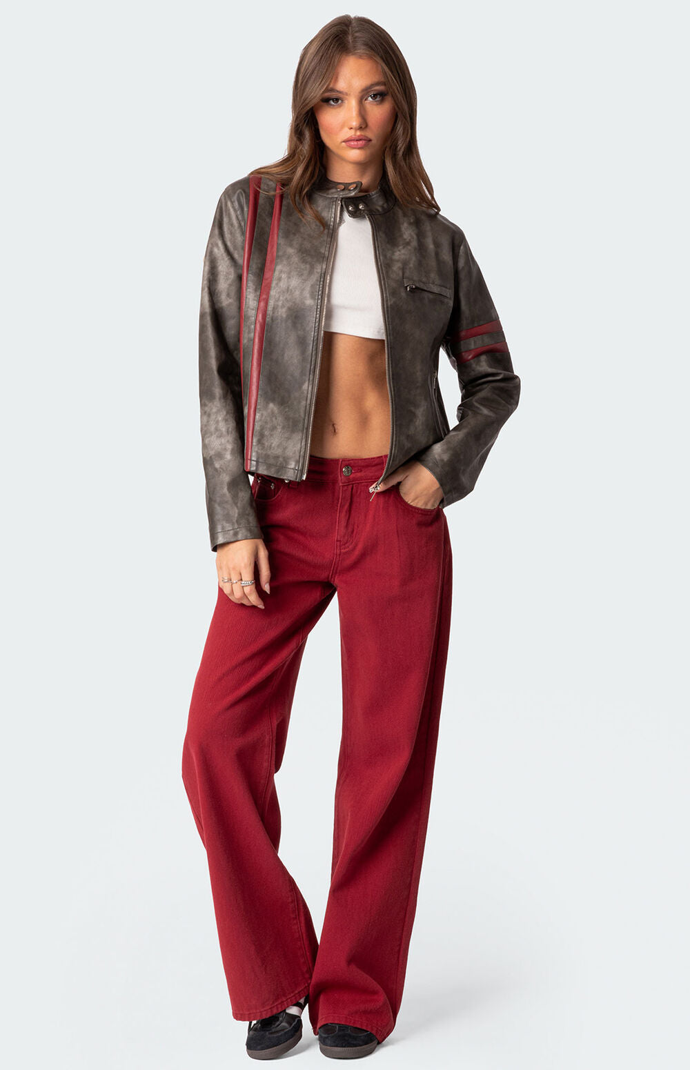 distressed leather look jacket

