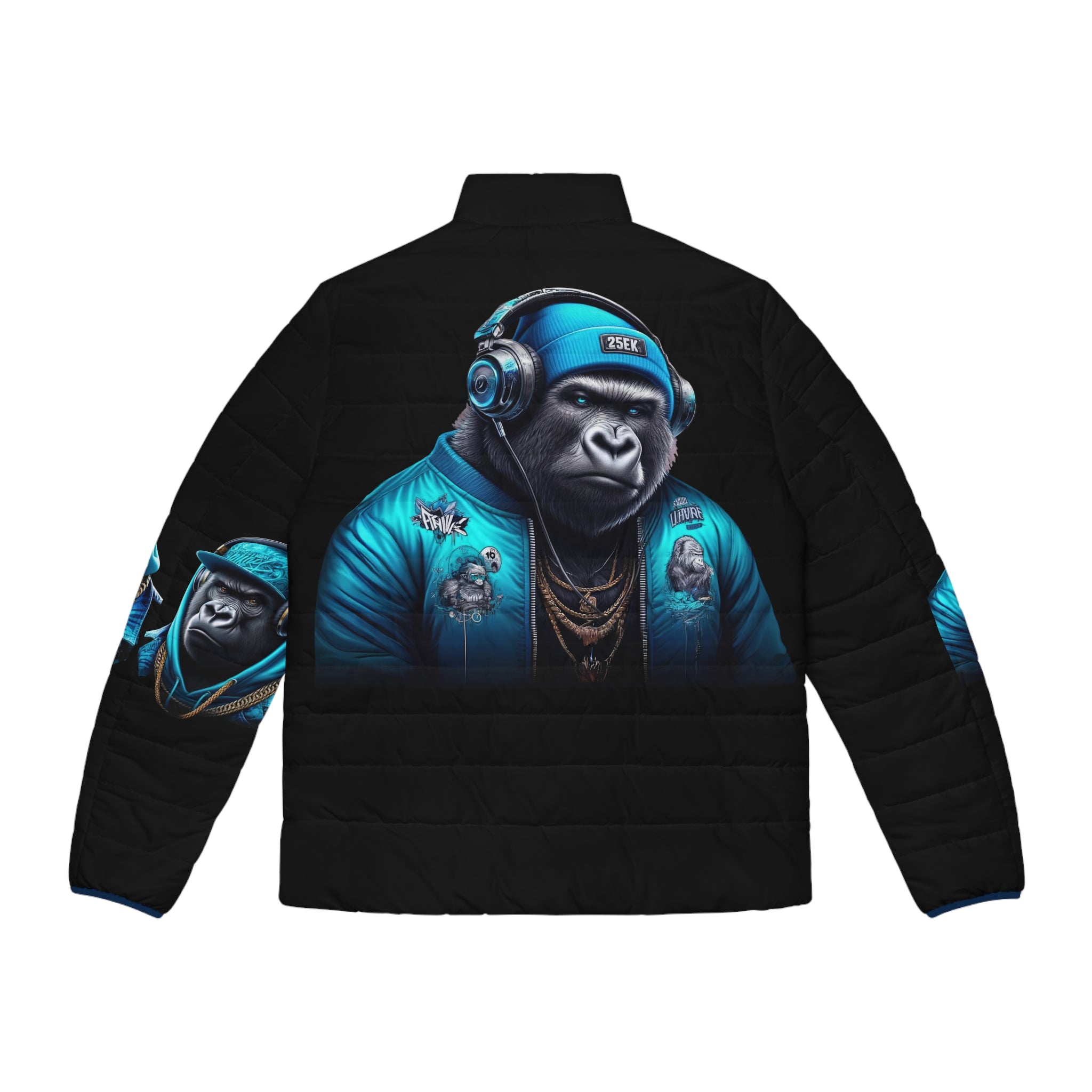 Urban Style Men's Puffer Jacket with Gorilla Artwork