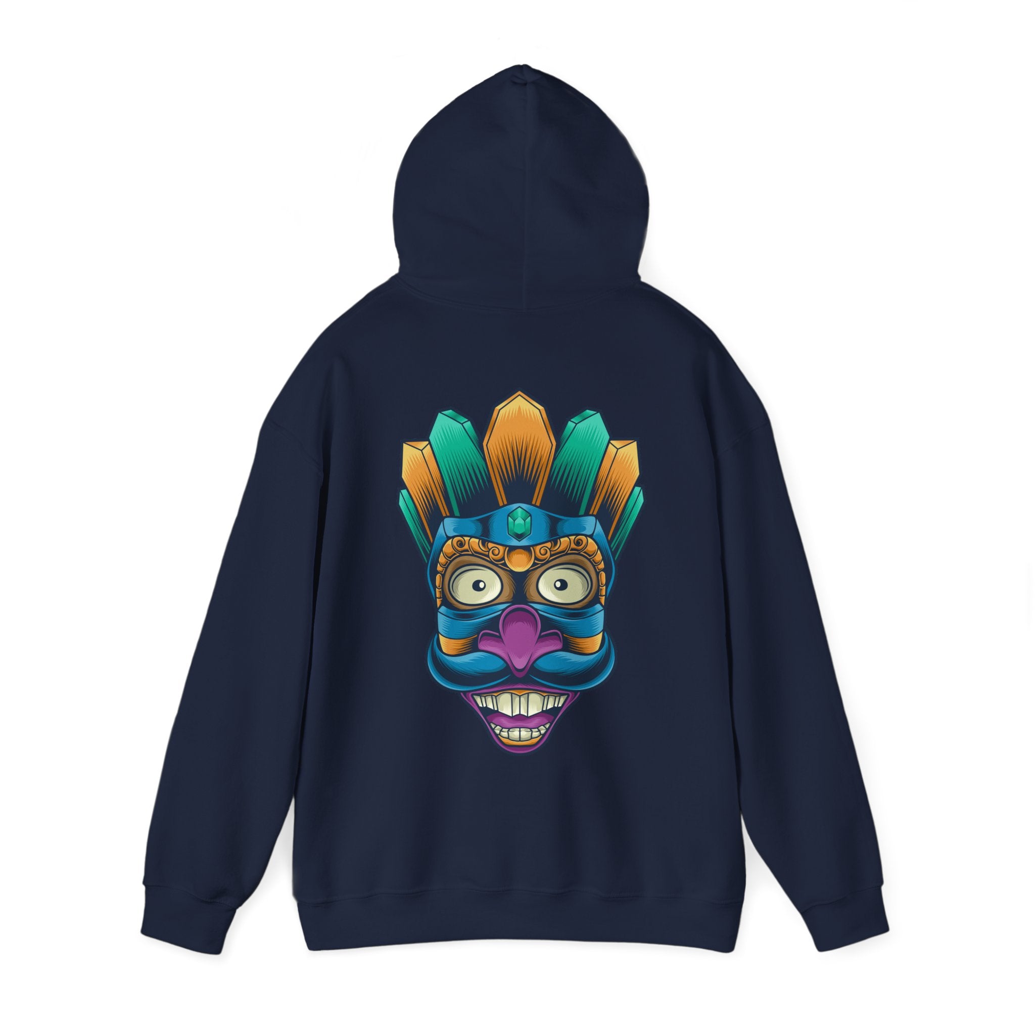 Vibrant Graphic Hoodie with Tribal Mask Design