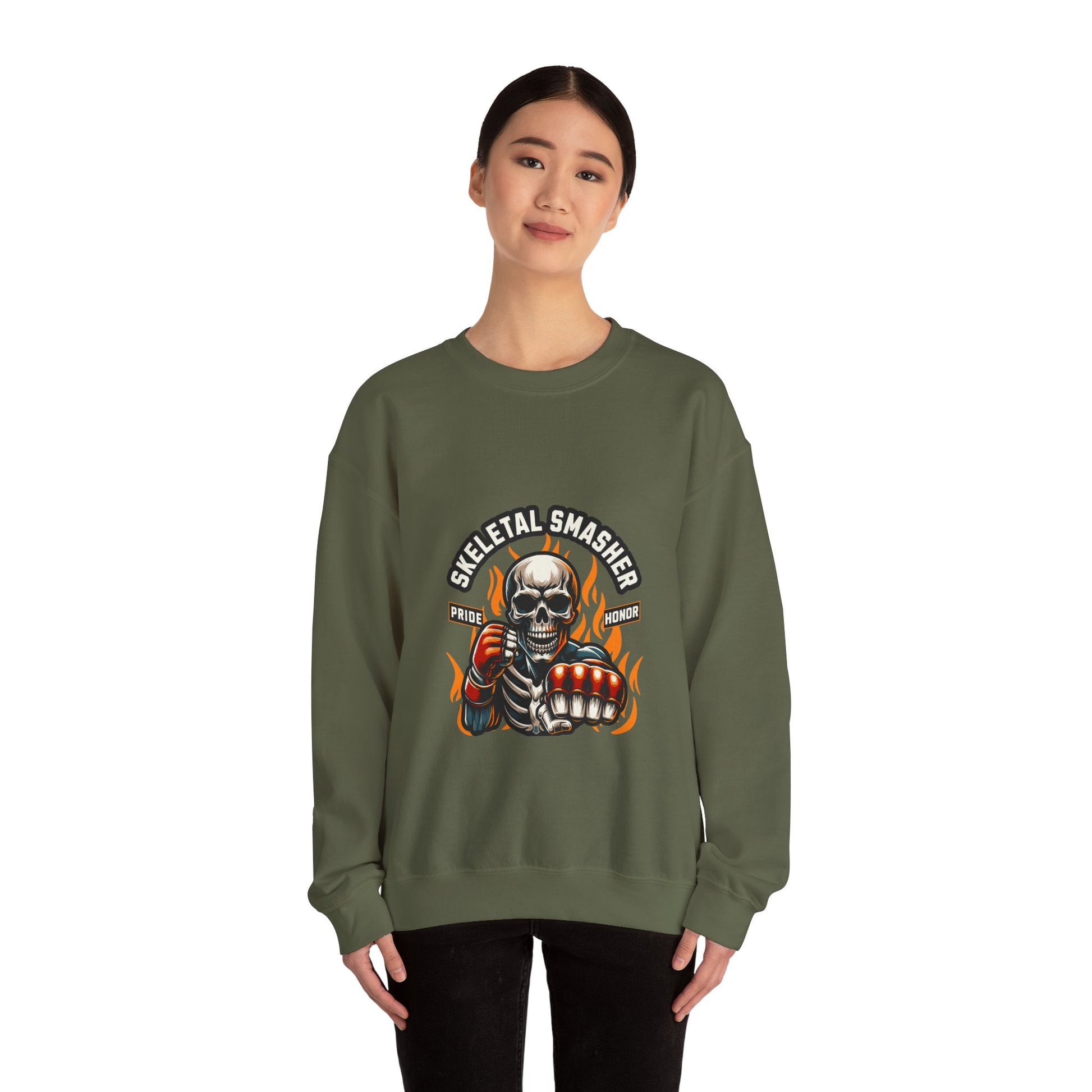 Skeletal Smasher Unisex Crewneck Sweatshirt for MMA Lovers - Pride & Honor Design.
