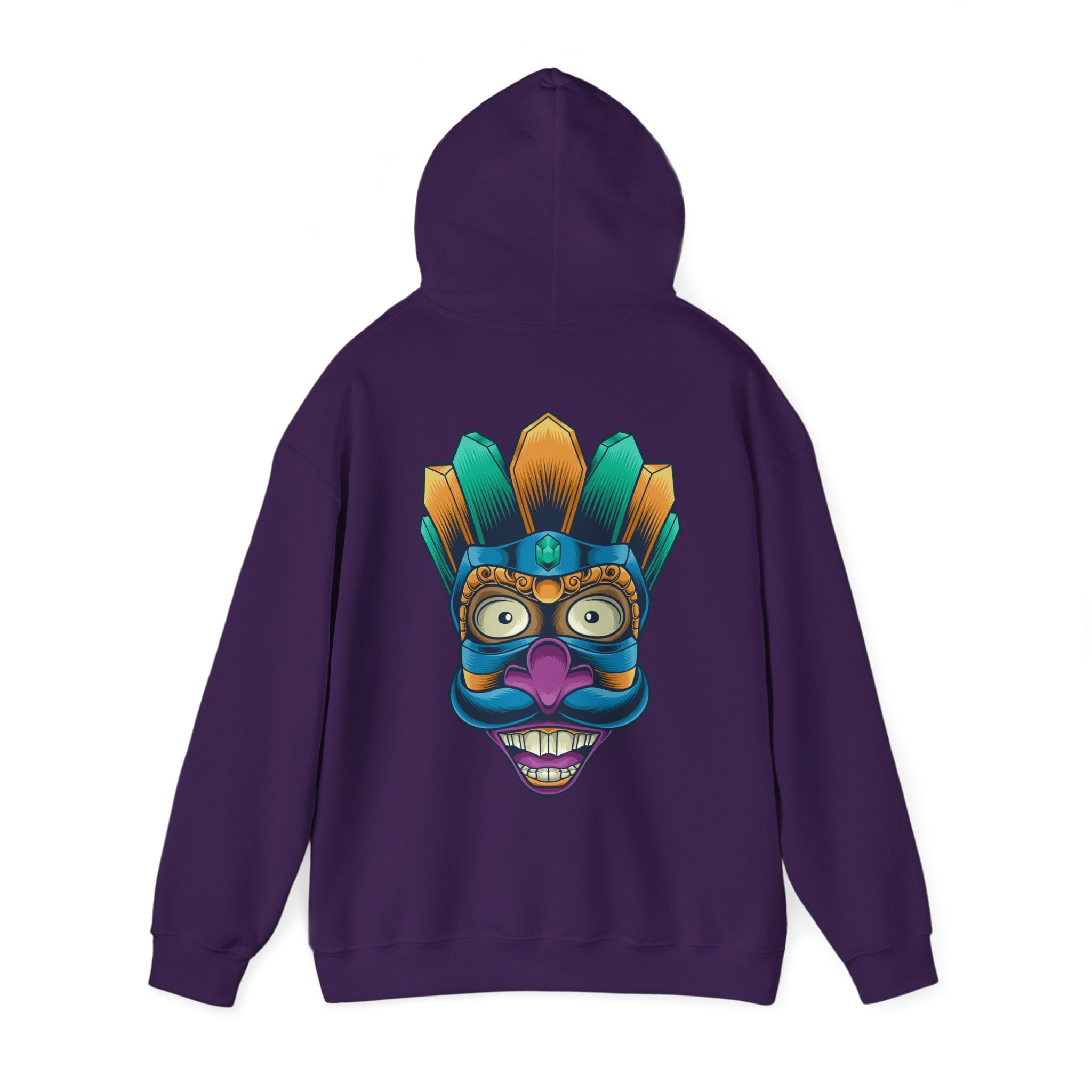 Vibrant Graphic Hoodie with Tribal Mask Design
