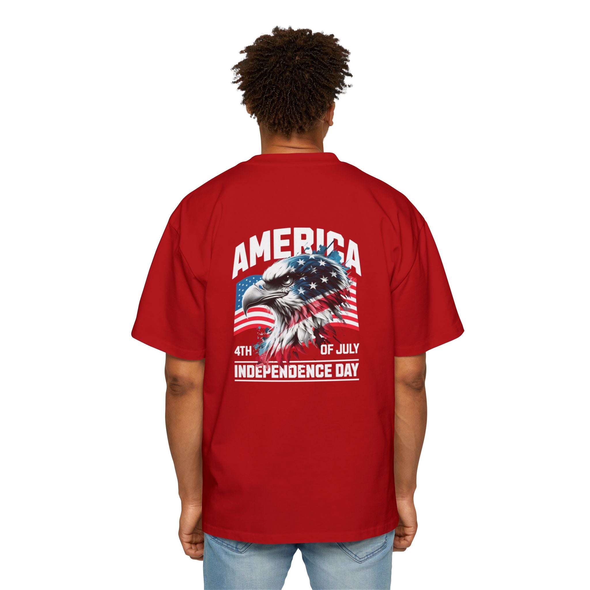 Men's Heavy Oversized Tee - 4th of July Eagle Design