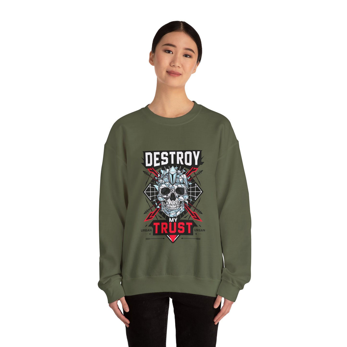 Skull Art Crewneck Sweatshirt – Destroy My Trust Design | Unisex Heavy Blend™