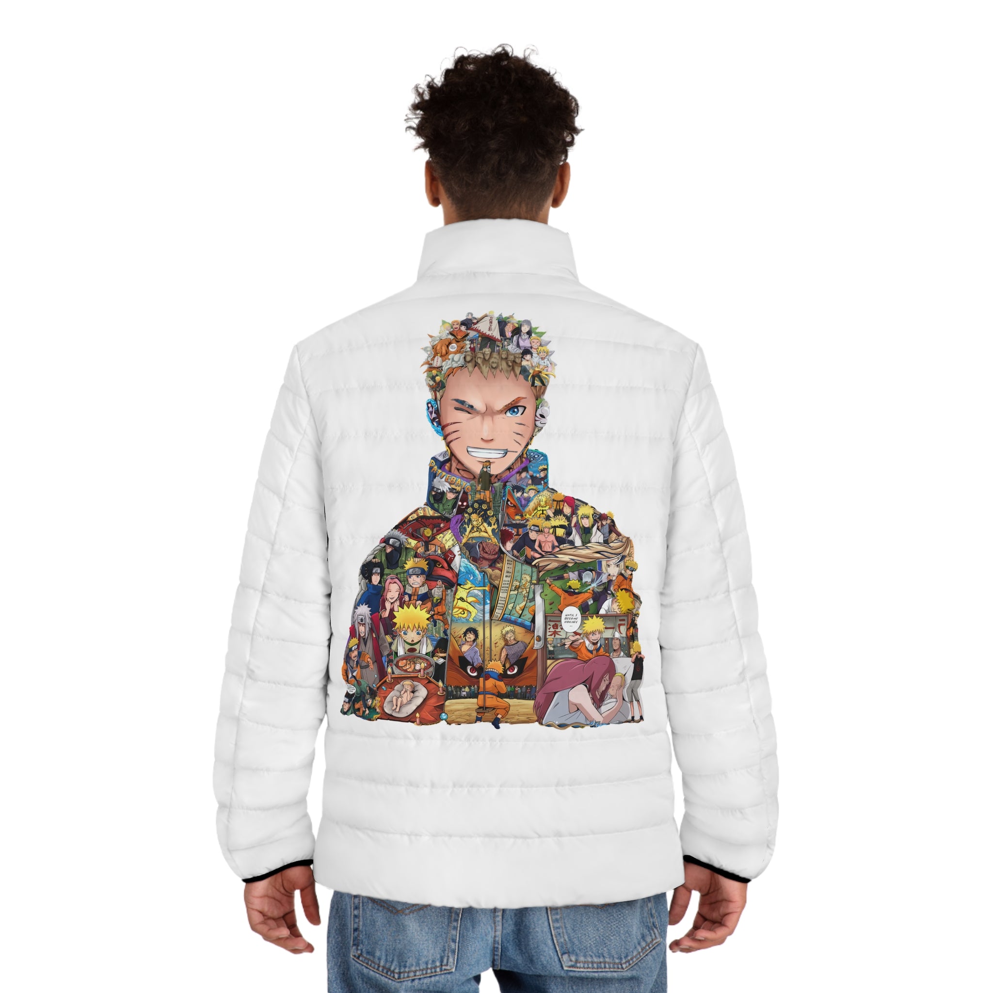 Men's Puffer Jacket with Artistic Design - Perfect for Anime Fans