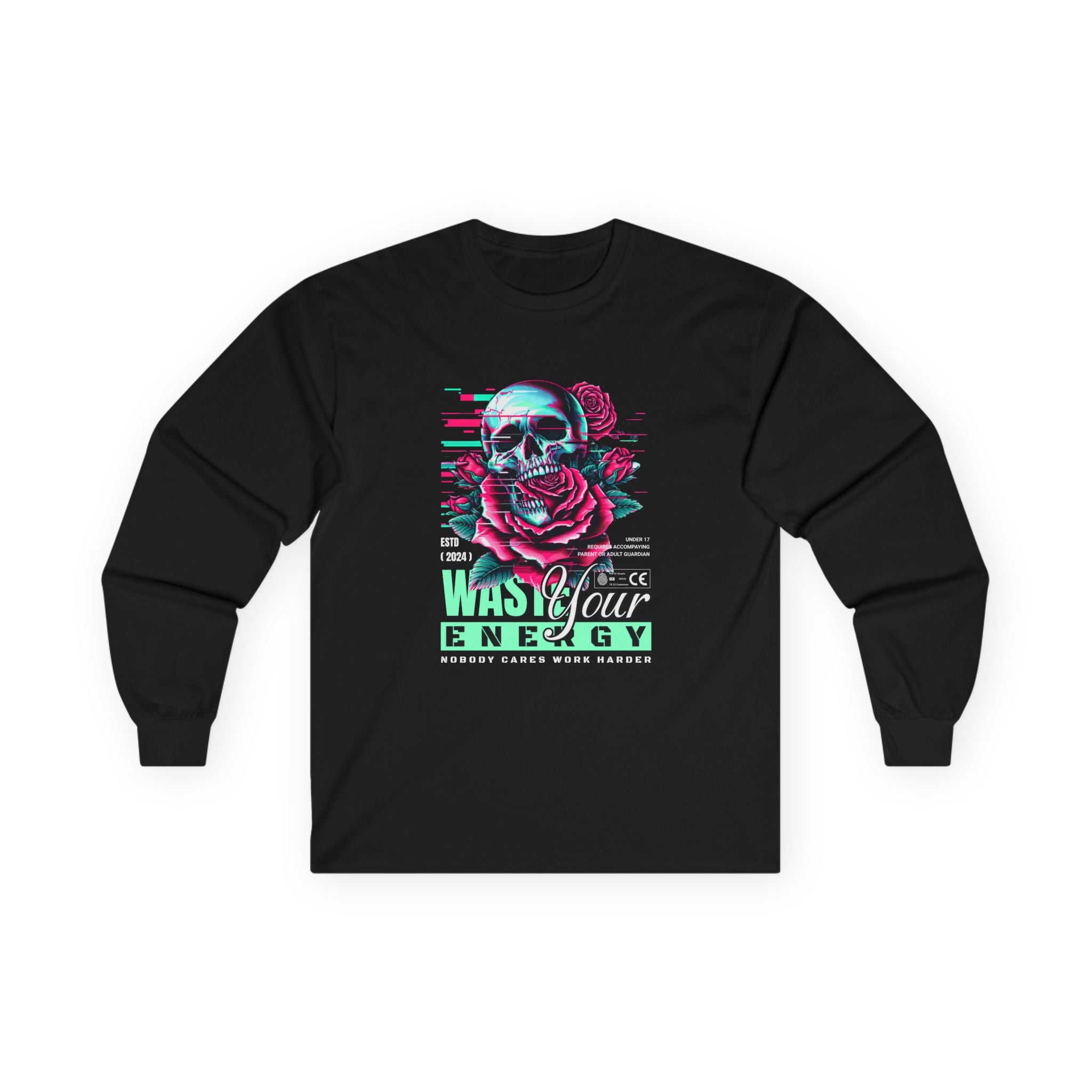 Skull & Rose Graphic Long Sleeve Tee - Waste Your Energy.