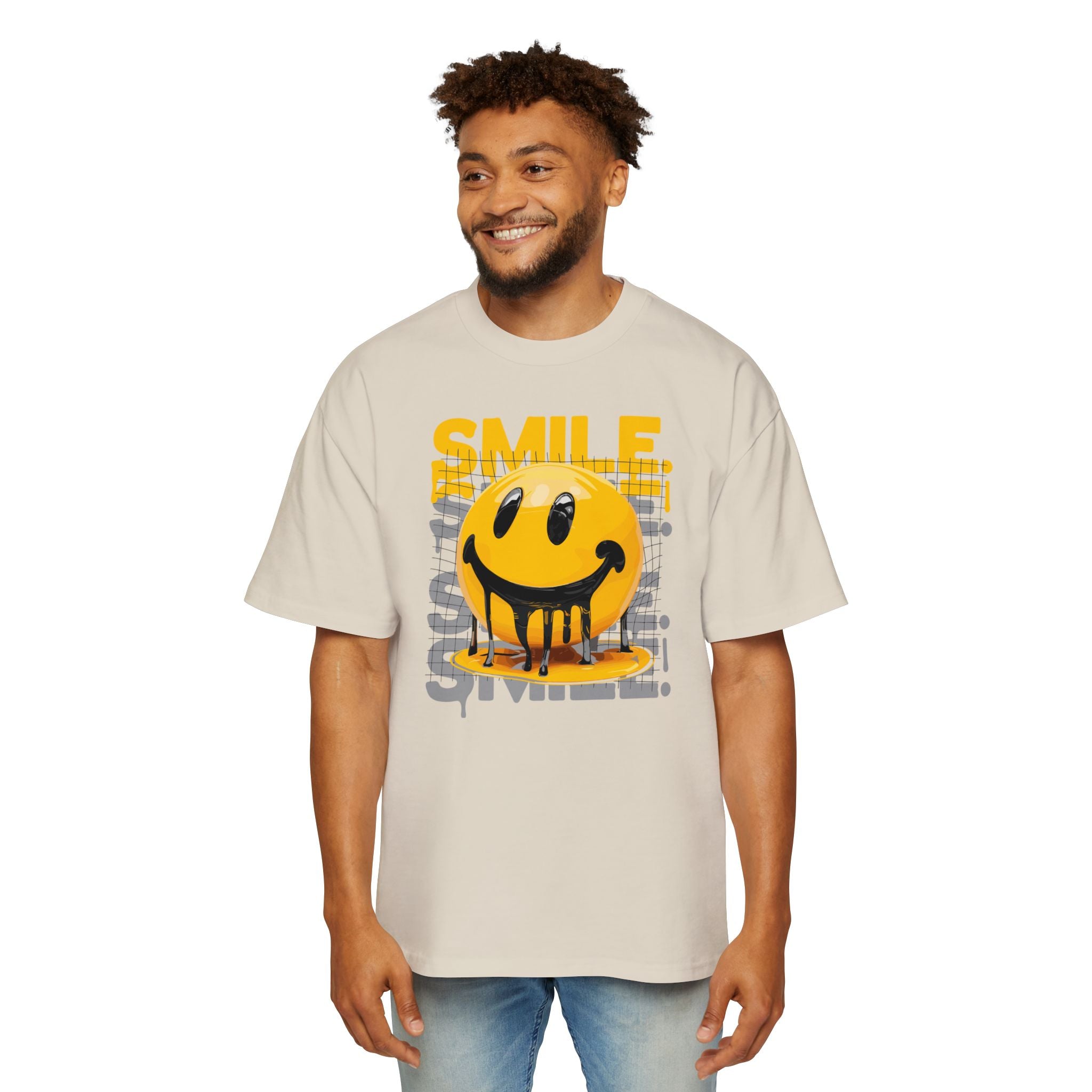 Smile Oversized Tee - Yellow Graphic T-Shirt for Casual Vibes