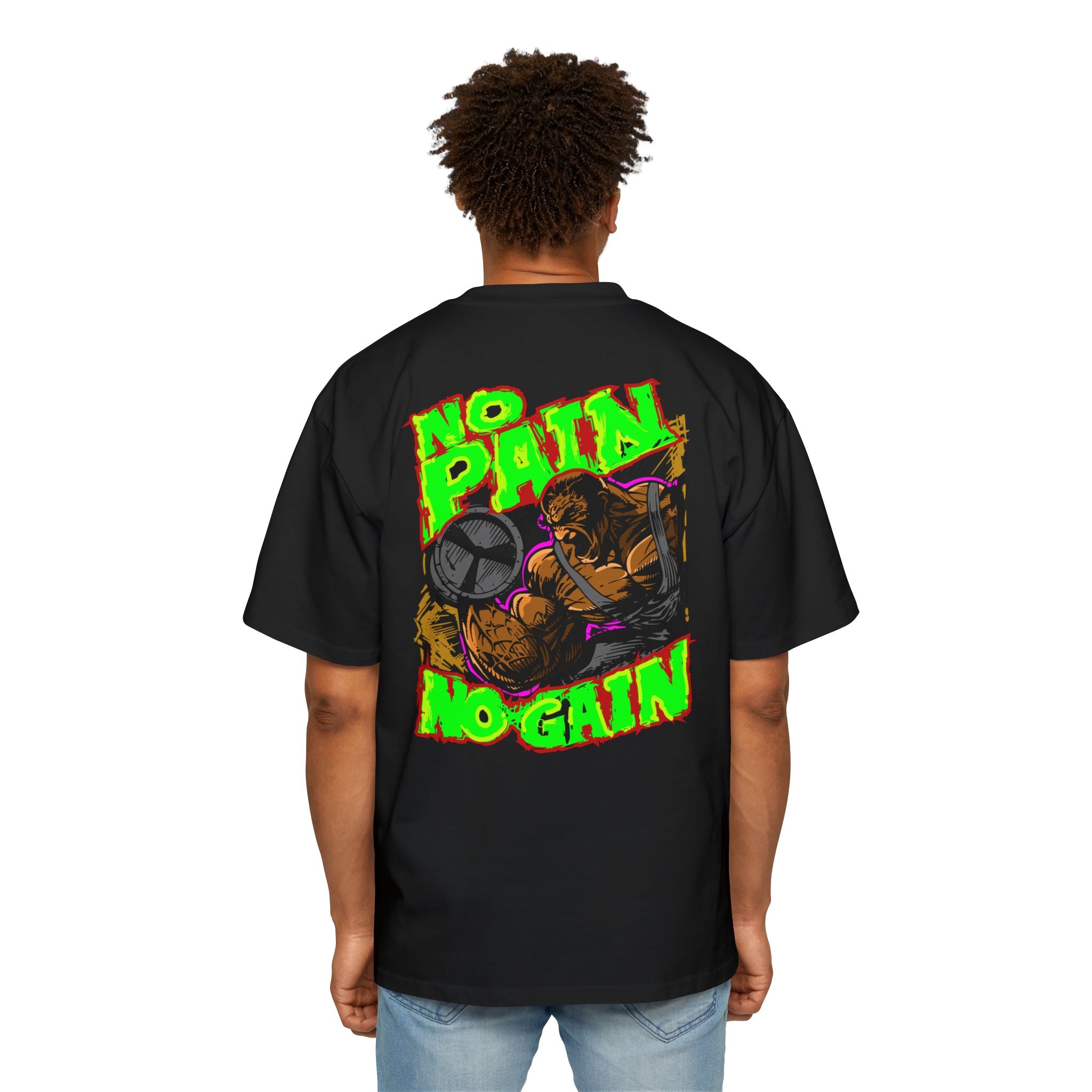 Oversized Tee - "No Pain, No Gain" Motivational Graphic Shirt
