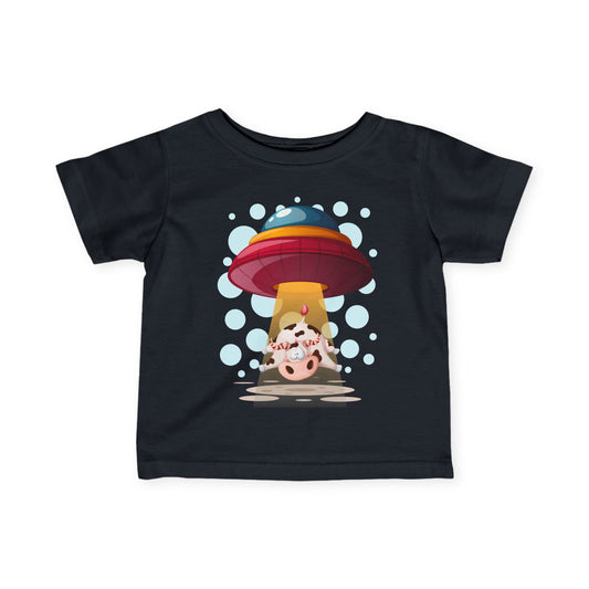 Cute UFO Cow Infant Tee - Fun Blue Jersey Shirt for Kids