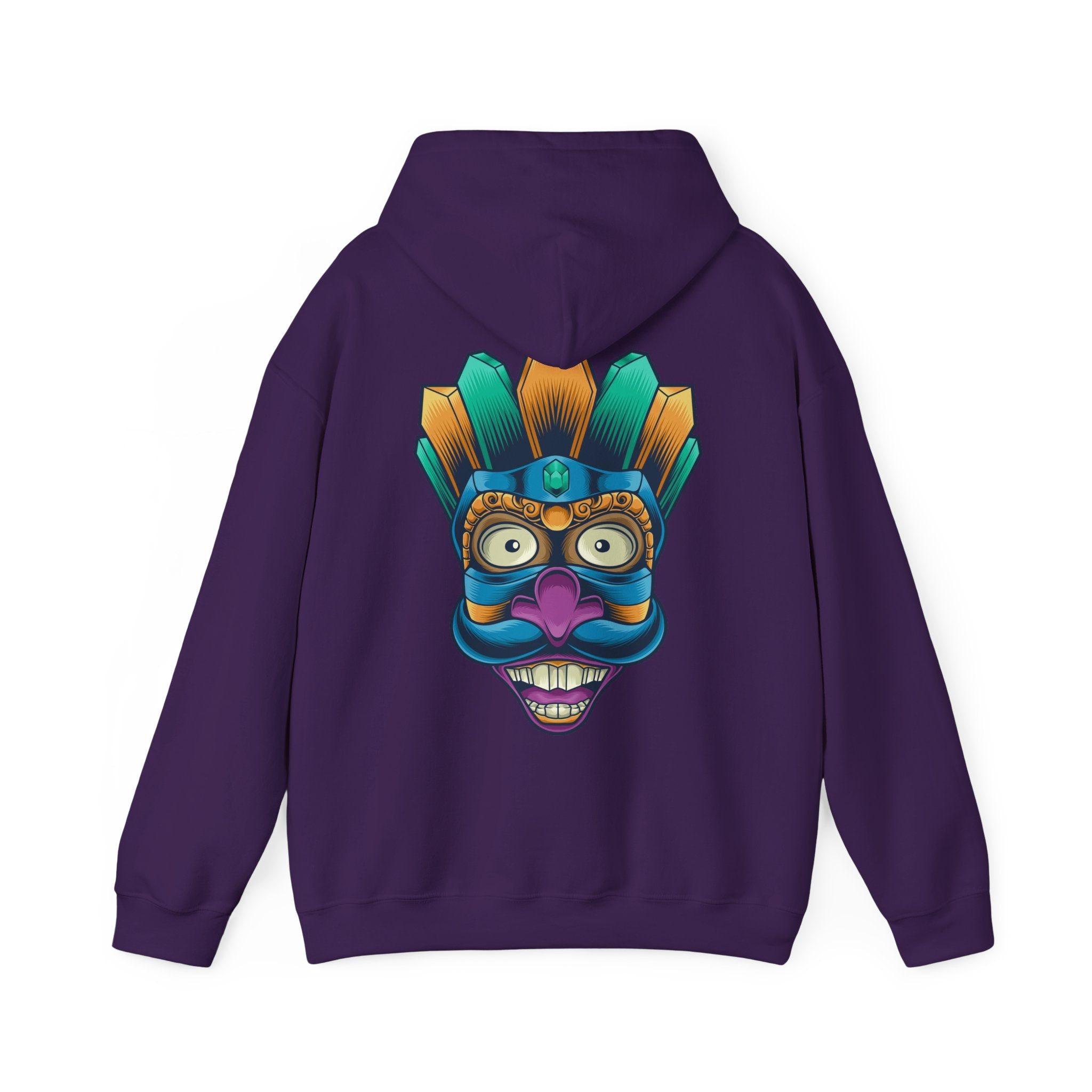 Vibrant Graphic Hoodie with Tribal Mask Design