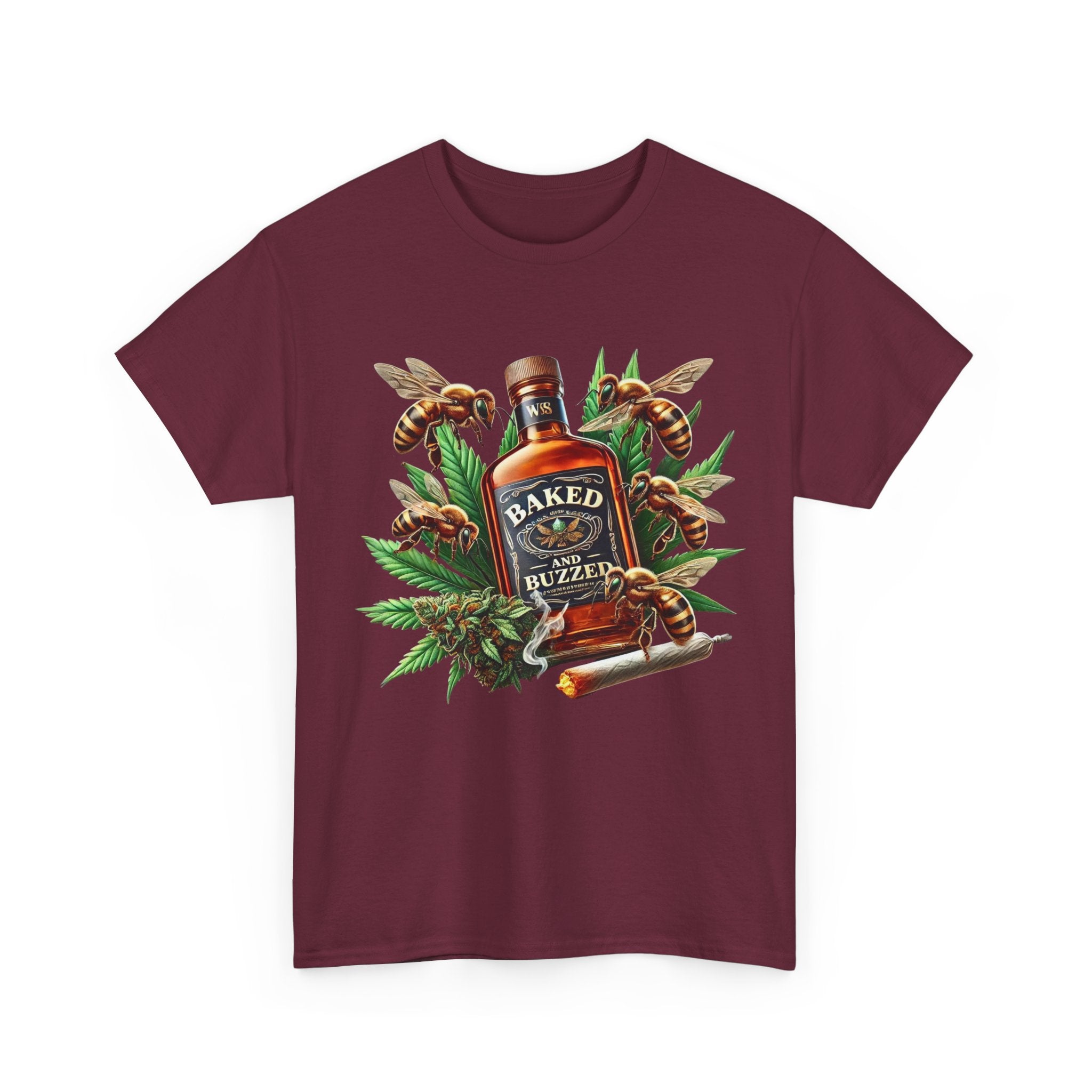 Baked And Buzzed Whiskey And Bees Unisex Heavy Cotton Tee