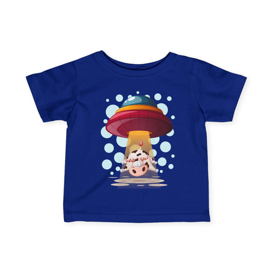 Cute UFO Cow Infant Tee - Fun Blue Jersey Shirt for Kids