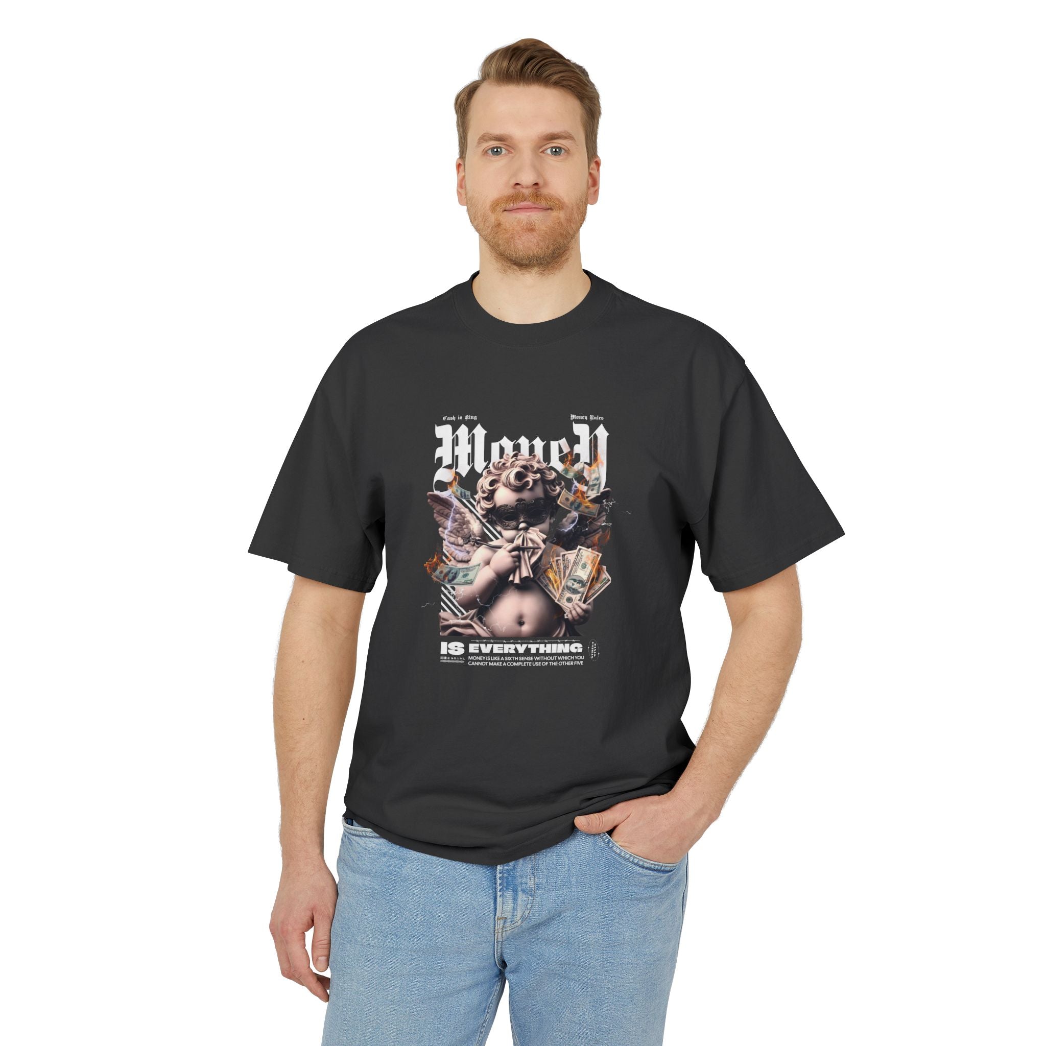 Chic Casual Unisex Heavy Faded Tee - 'Money Is Everything' Graphic Shirt