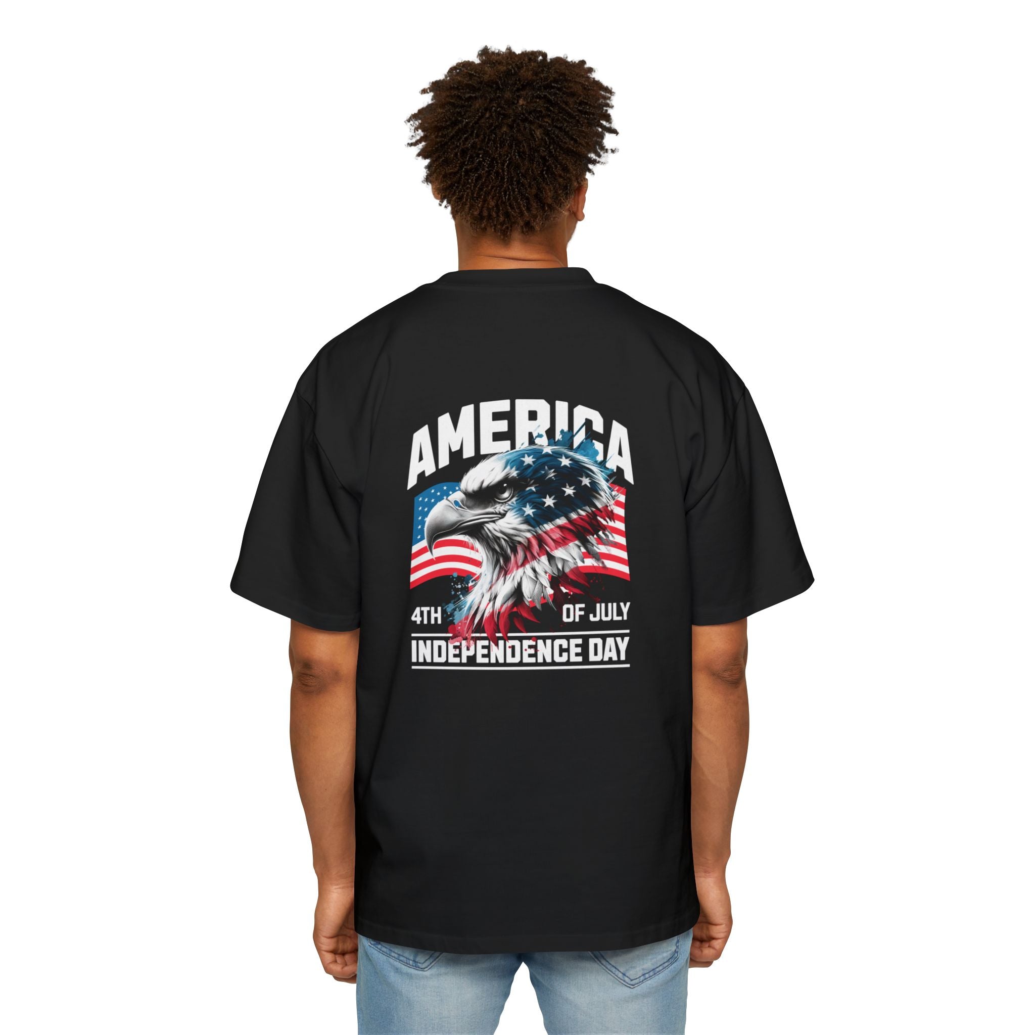 Men's Heavy Oversized Tee - 4th of July Eagle Design