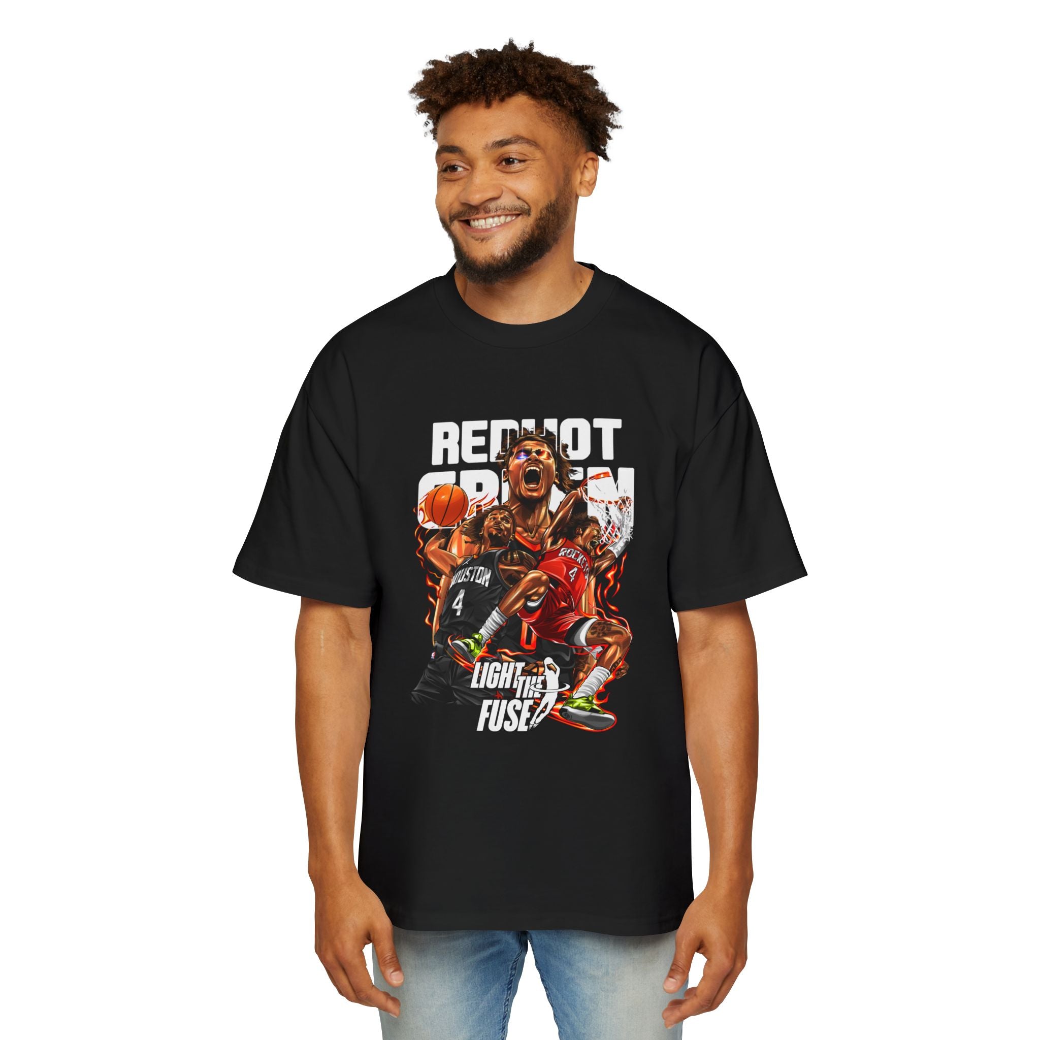 Jalen Green Heavy Oversized Tee - Red Hot Passion Basketball Shirt