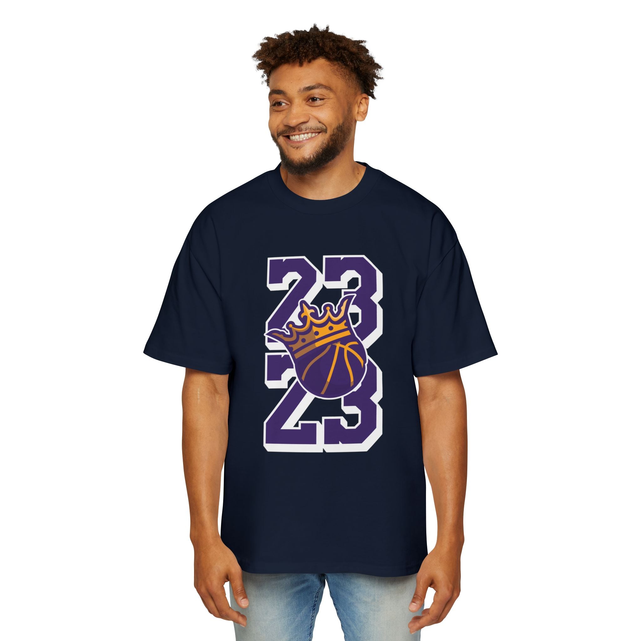 Oversized Graphic Tee - Basketball Crown Design - Perfect for Sports Fans