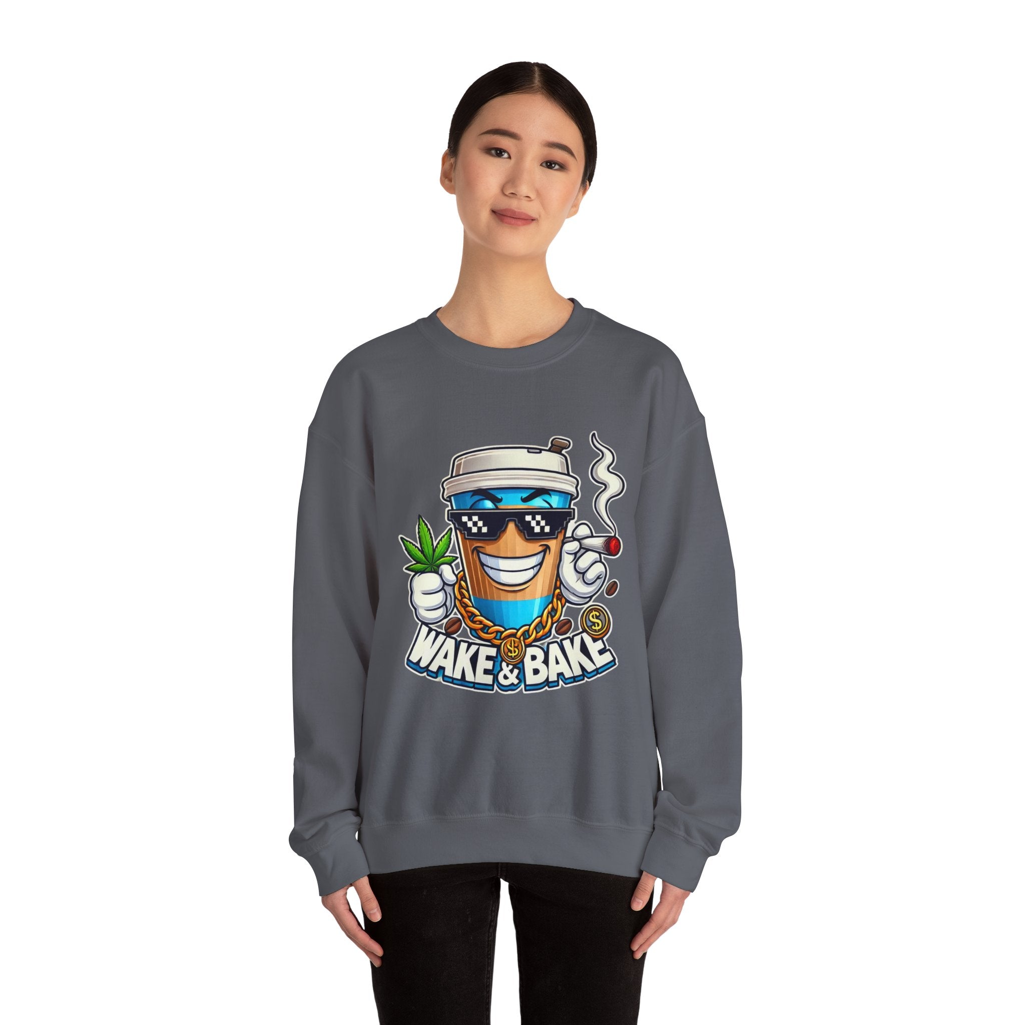 Wake & Bake Unisex Heavy Blend™ Crewneck Sweatshirt - Perfect for Cozy Days & Cannabis Enthusiasts
