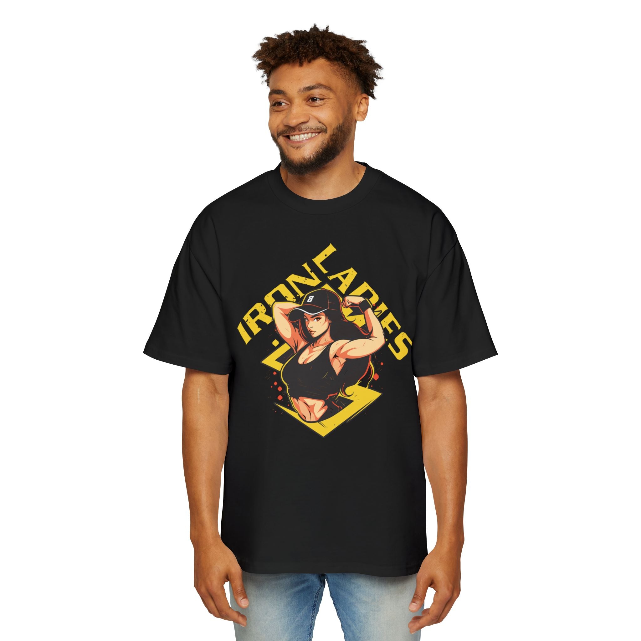 Iron Ladies Oversized Tee - Empowering Graphic Shirt for Fitness Enthusiasts
