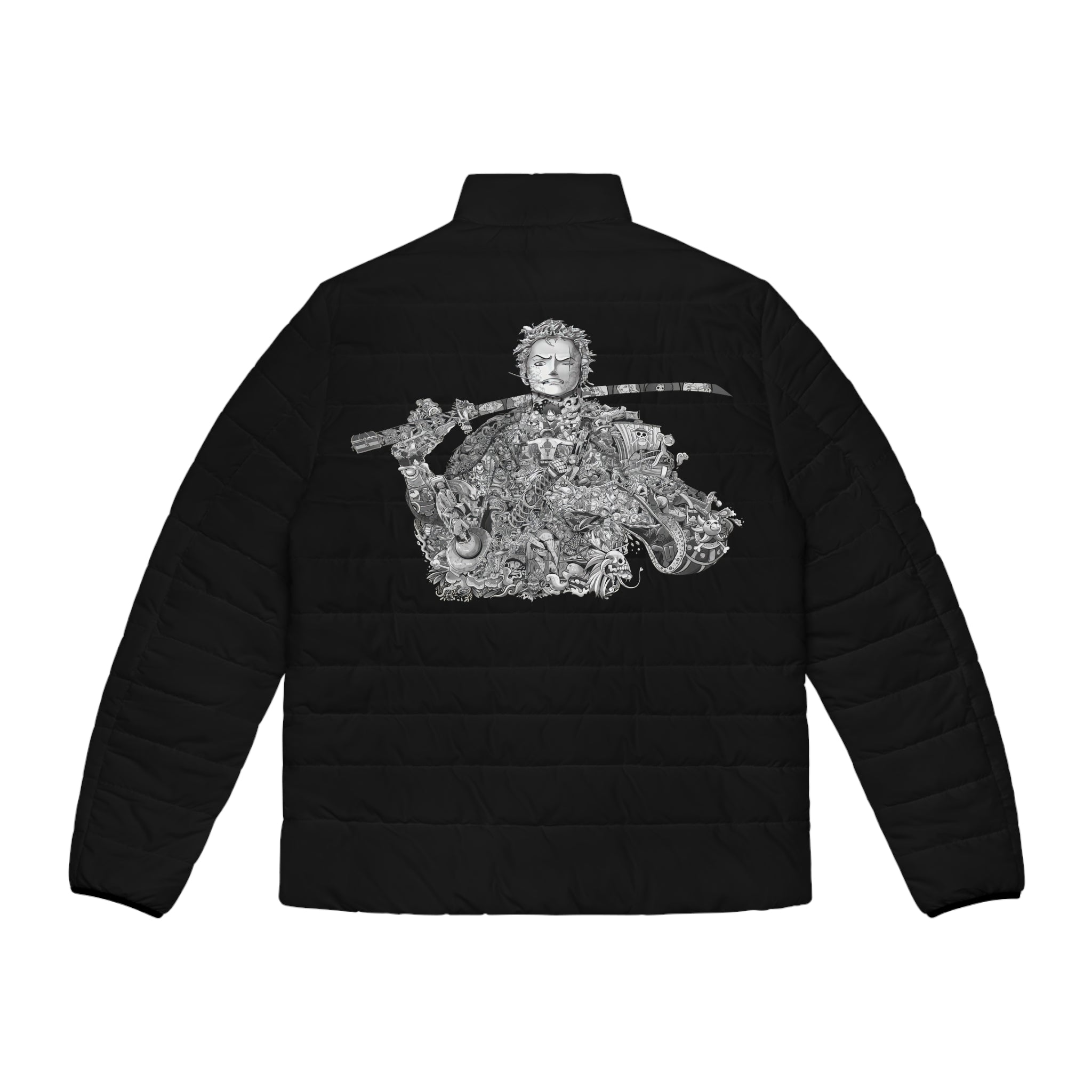 Men's Artistic Puffer Jacket - Bold Graphic Design for Winter Adventures