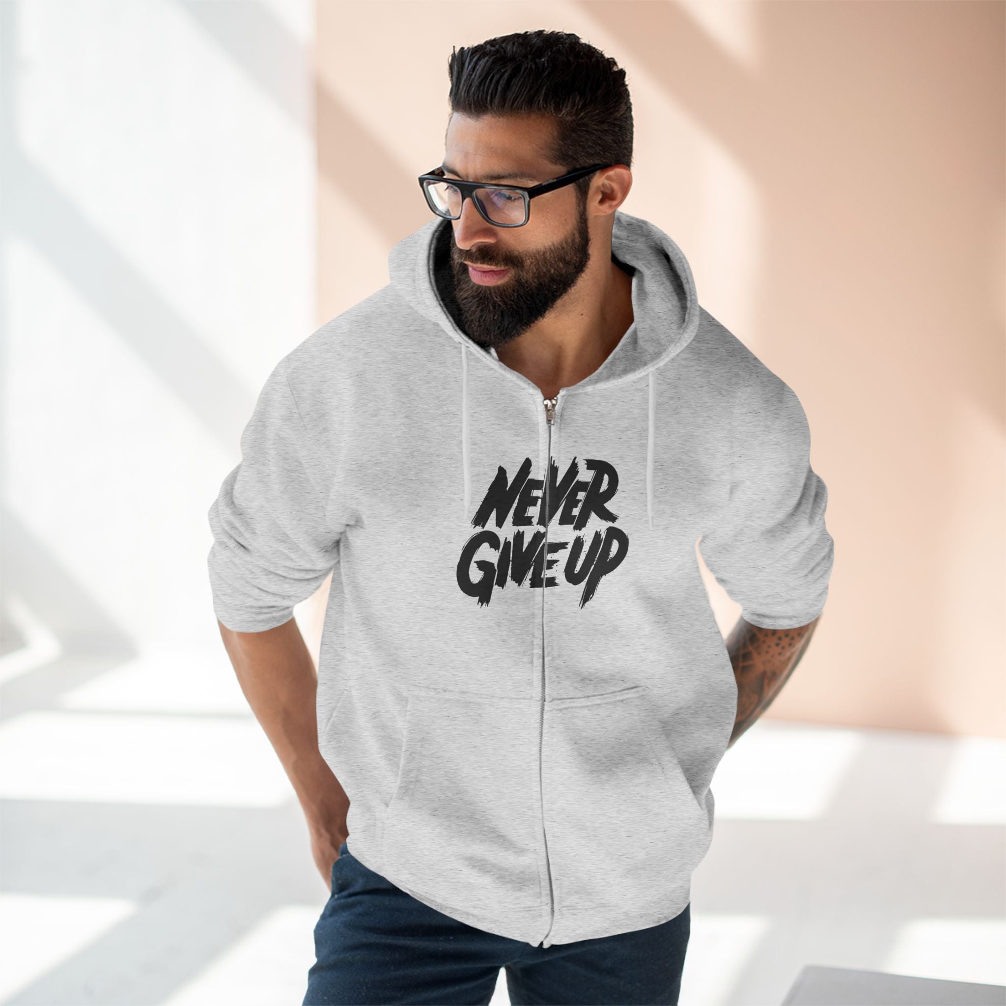 Motivational Unisex Zip Hoodie - "Never Give Up" Inspiration for Every Day