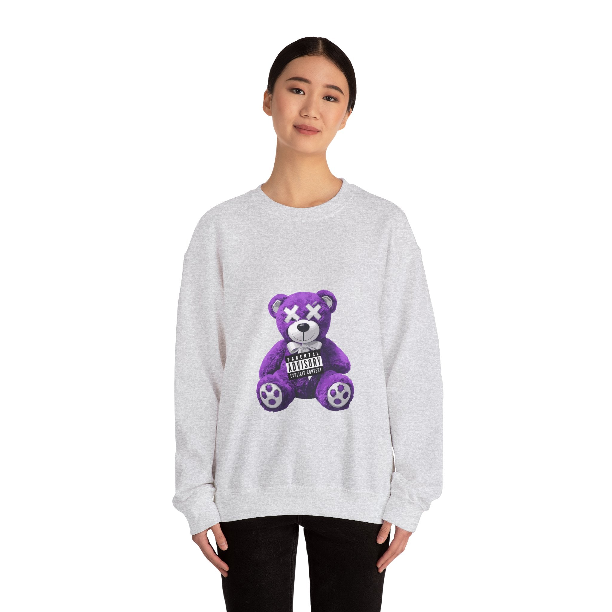 Unisex Heavy Blend™ Crewneck Sweatshirt - Purple Bear Graphic - Unique Streetwear Design