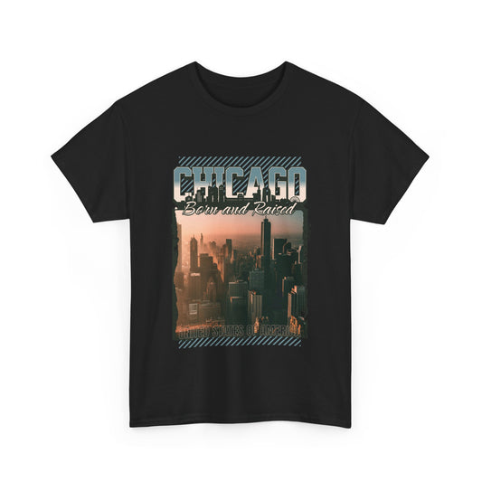 Chicago Born and Raised Unisex Heavy Cotton Tee - Casual Urban Style