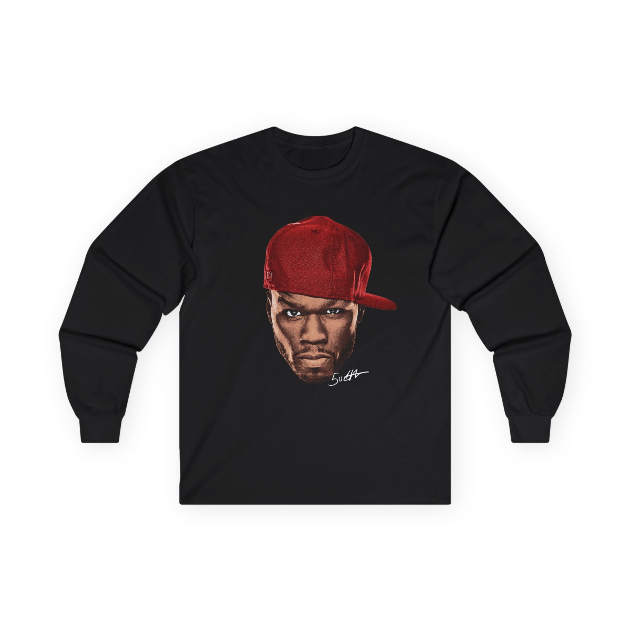 Unisex Long Sleeve Tee with 50 Cent Bold Graphic Design - Perfect for Streetwear Lovers