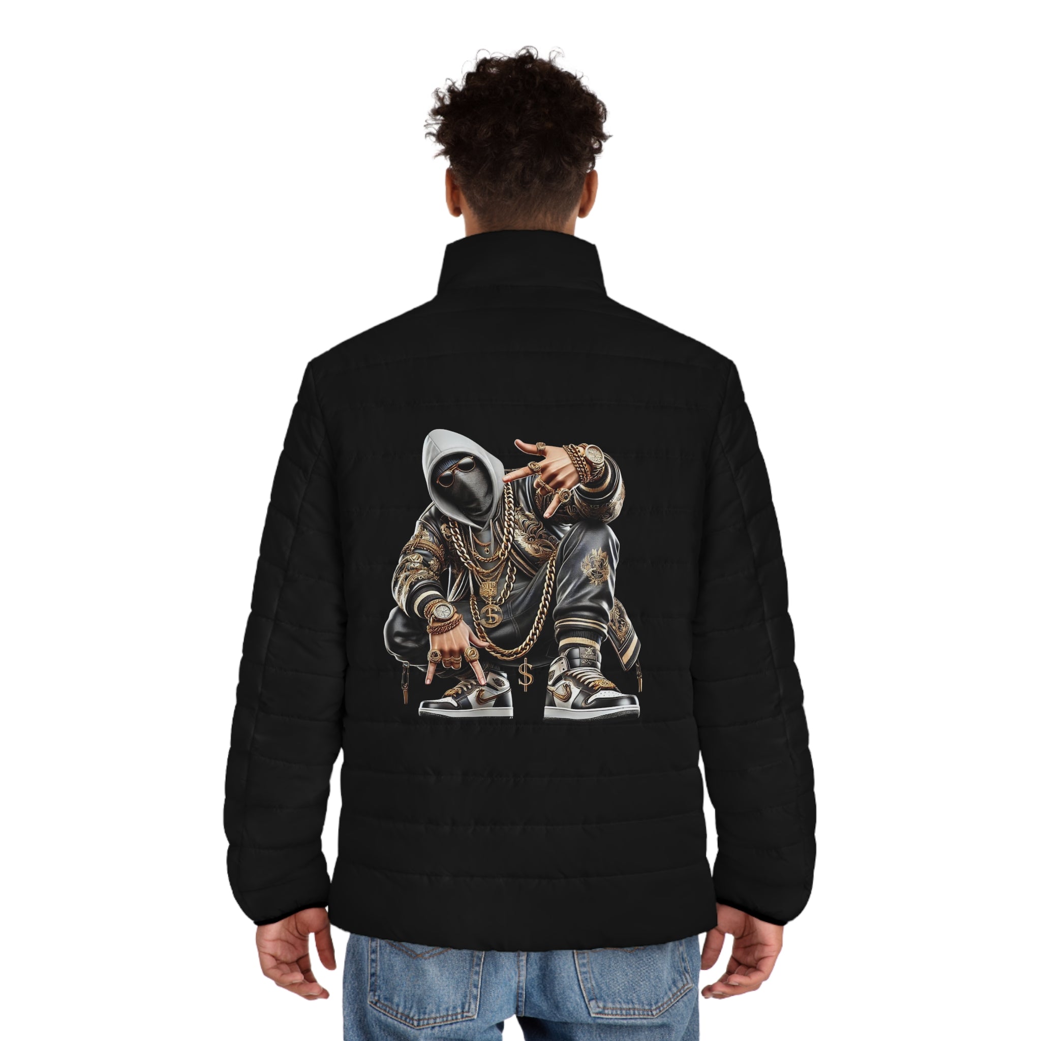 Urban Puffer Jacket with Hip-Hop Graphic