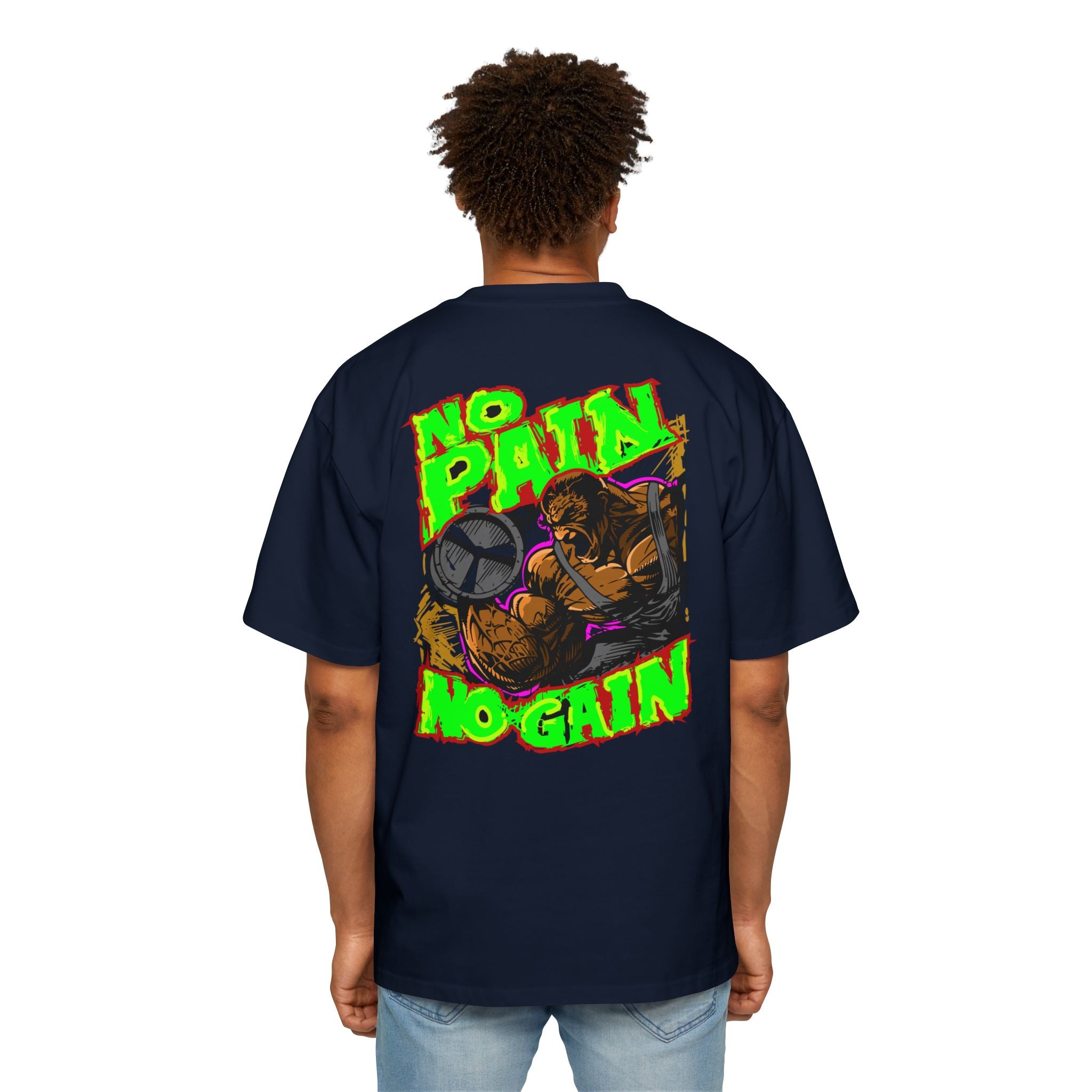 Oversized Tee - "No Pain, No Gain" Motivational Graphic Shirt