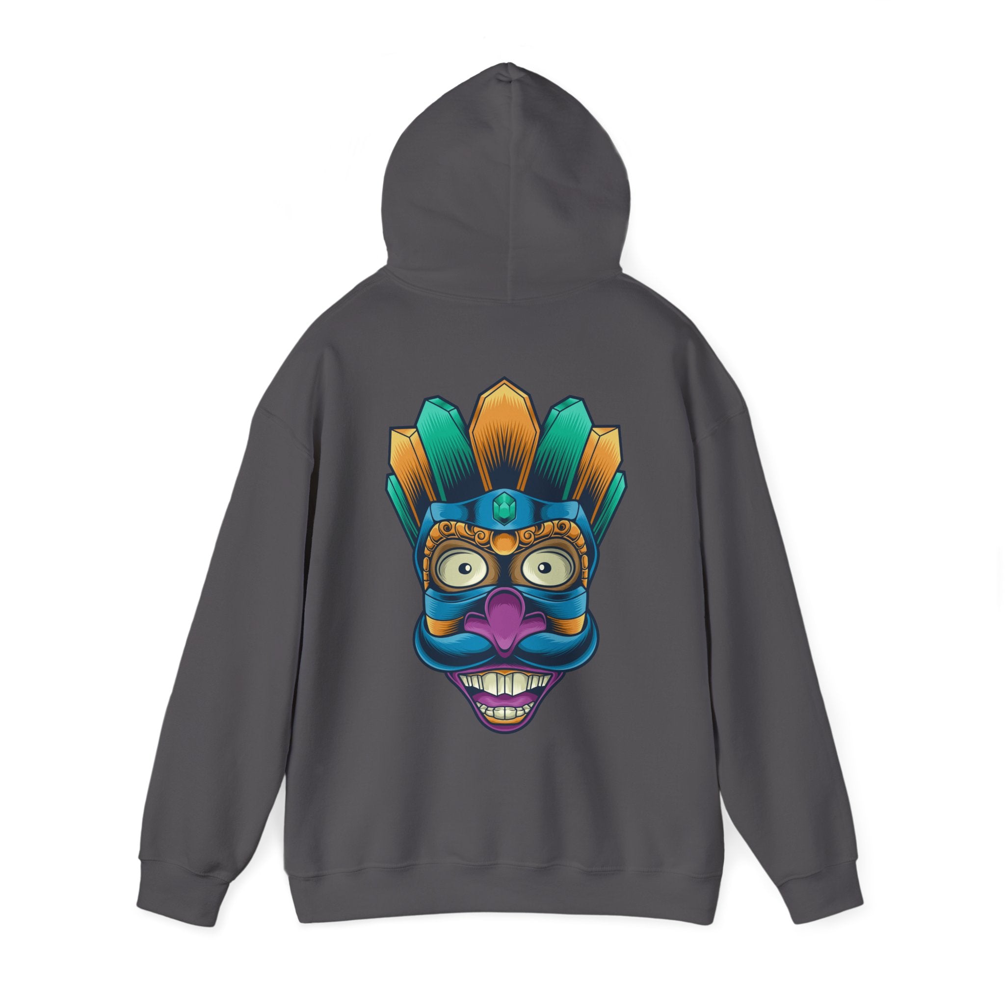 Vibrant Graphic Hoodie with Tribal Mask Design