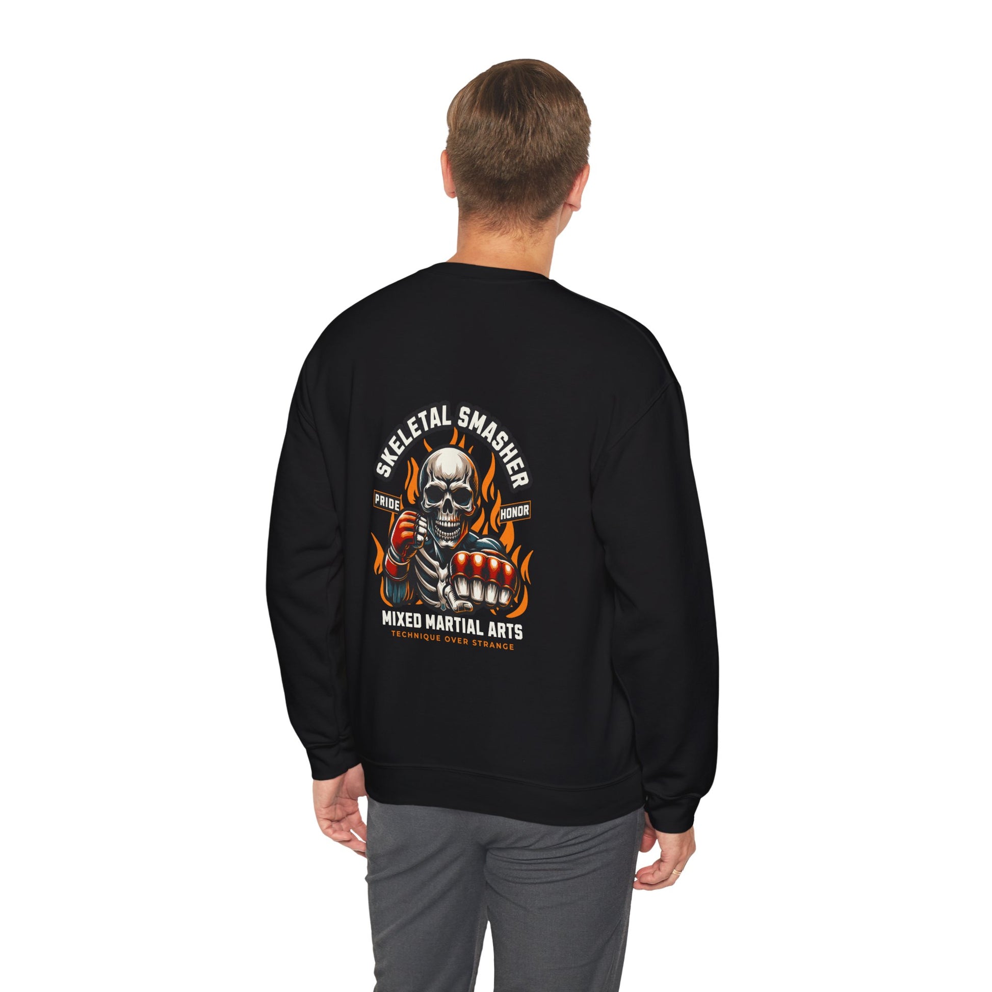 Skeletal Smasher Unisex Crewneck Sweatshirt for MMA Lovers - Pride & Honor Design.