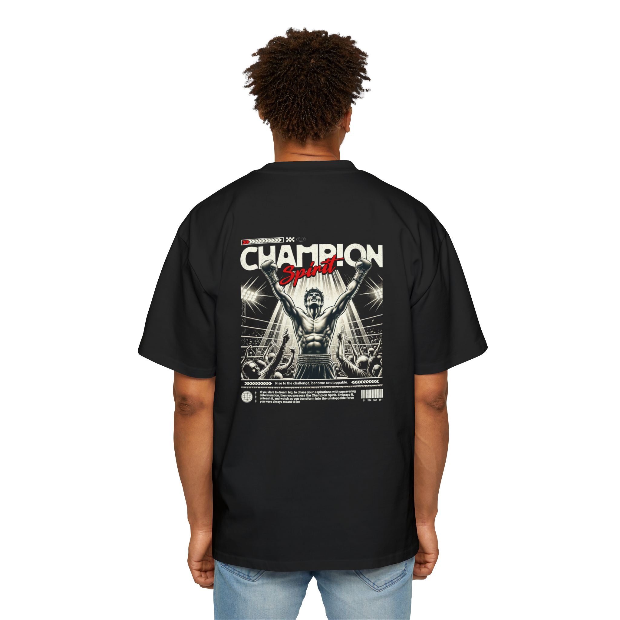 Champion Spirit Men's Heavy Oversized Tee - Bold Red Graphic Tee for Sports Lovers