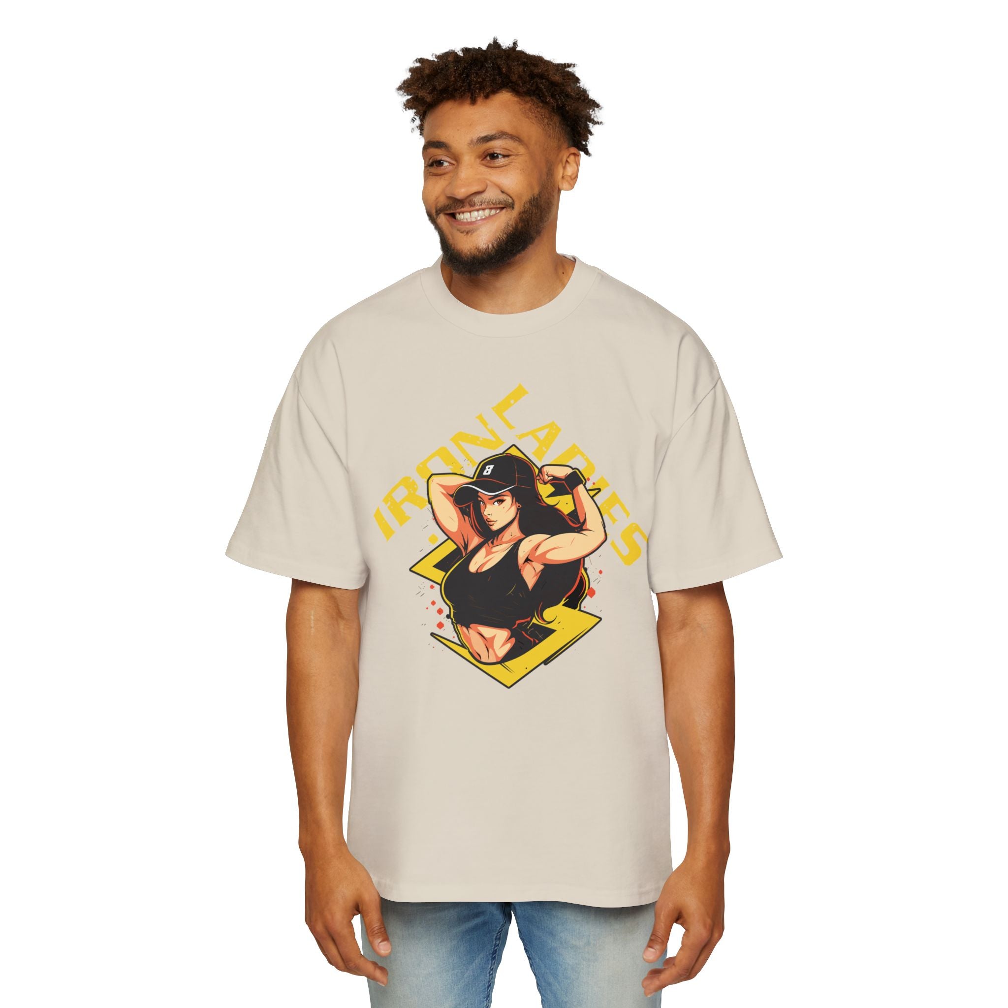 Iron Ladies Oversized Tee - Empowering Graphic Shirt for Fitness Enthusiasts