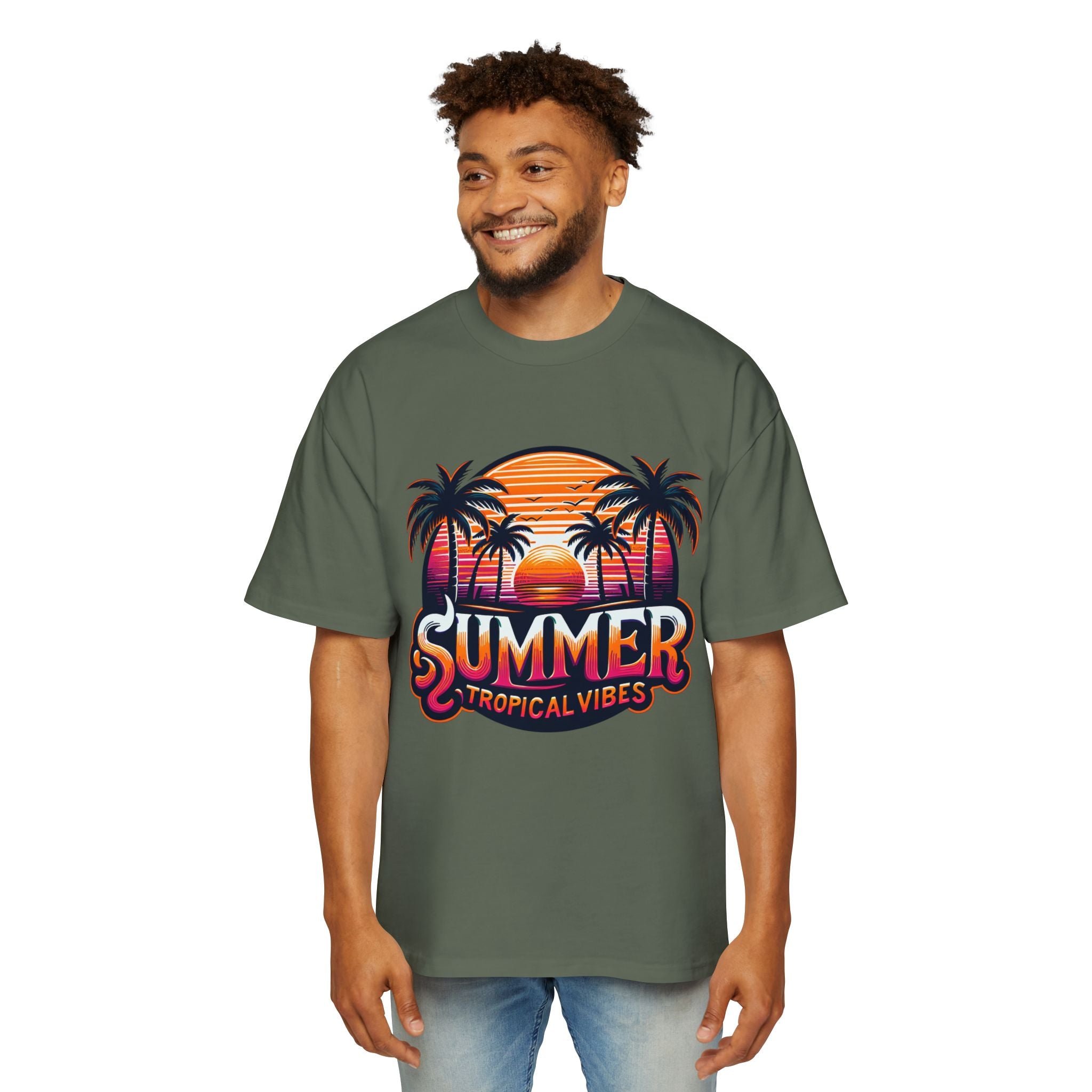 Heavy Oversized Tee - Summer Tropical Vibes Graphic T-Shirt