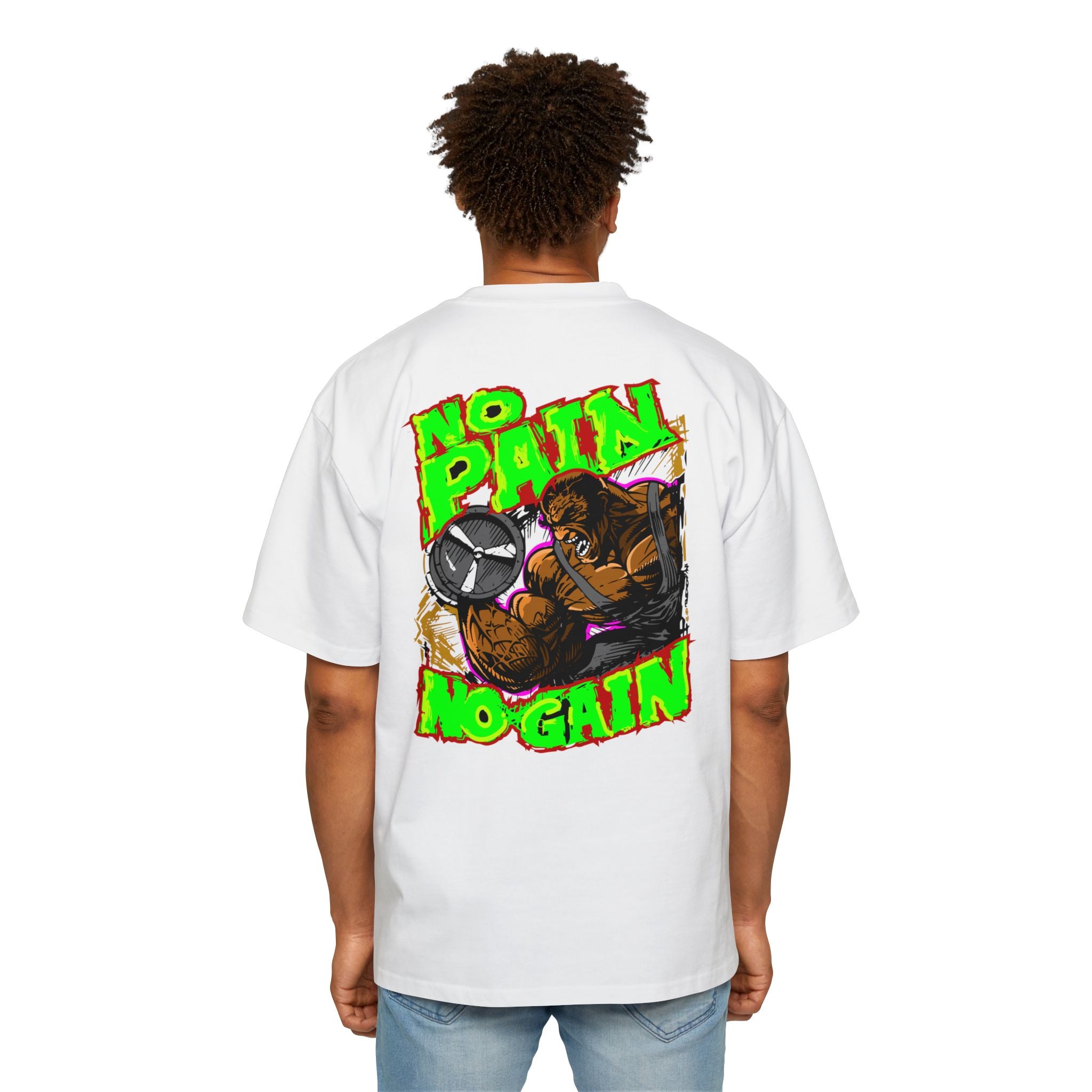Oversized Tee - "No Pain, No Gain" Motivational Graphic Shirt