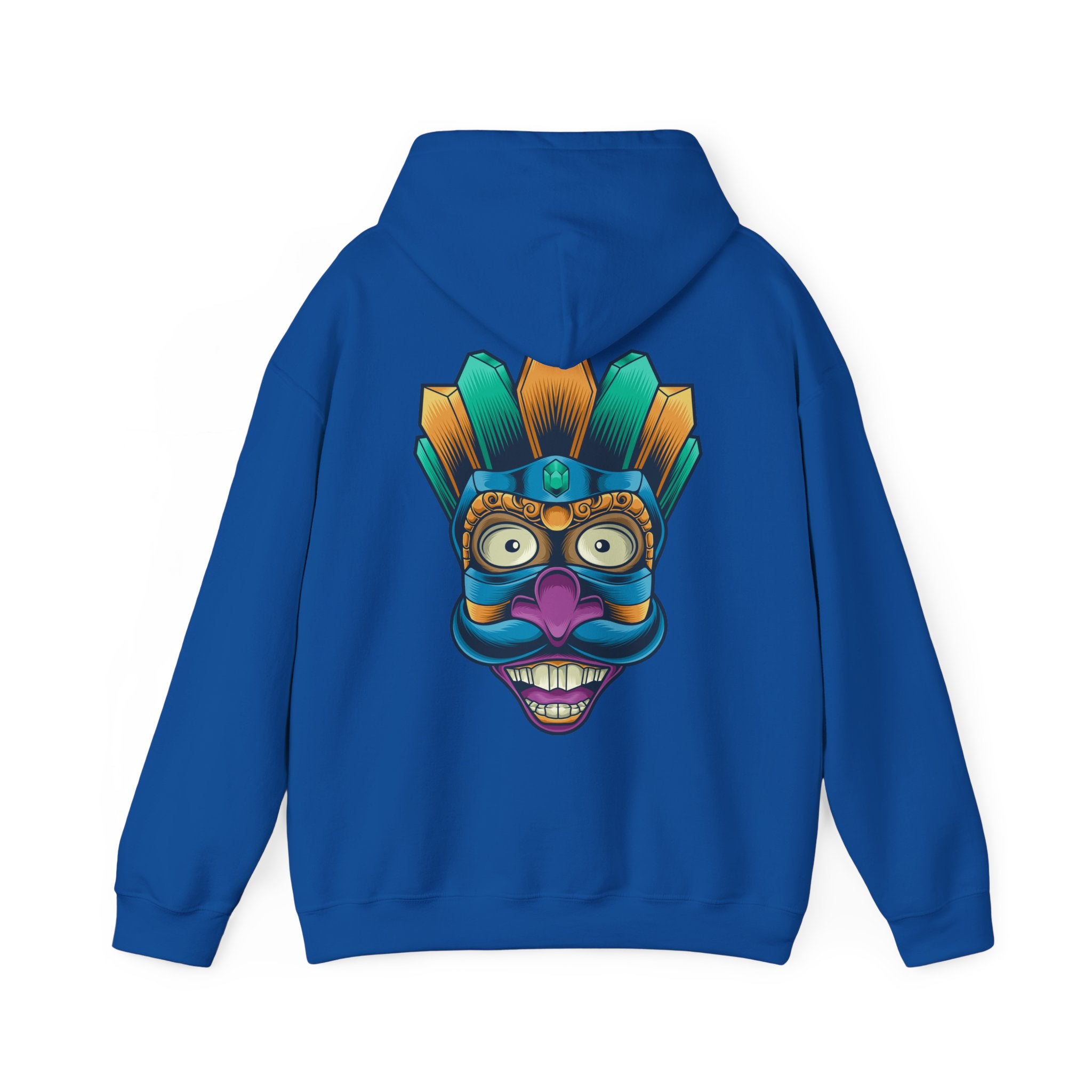 Vibrant Graphic Hoodie with Tribal Mask Design