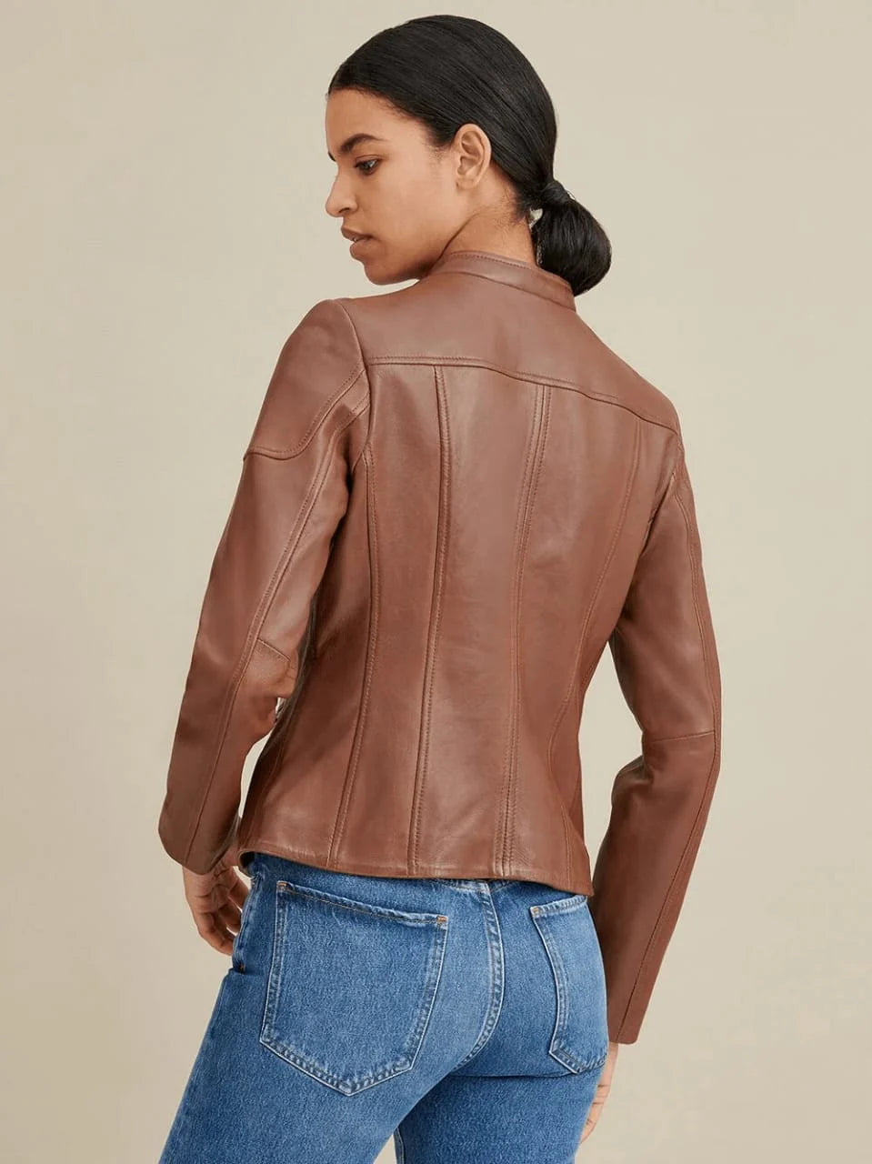 Minimalist leather jacket for women
