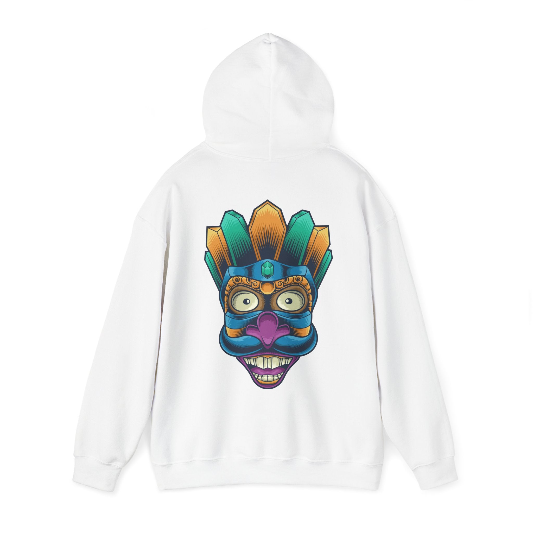 Vibrant Graphic Hoodie with Tribal Mask Design