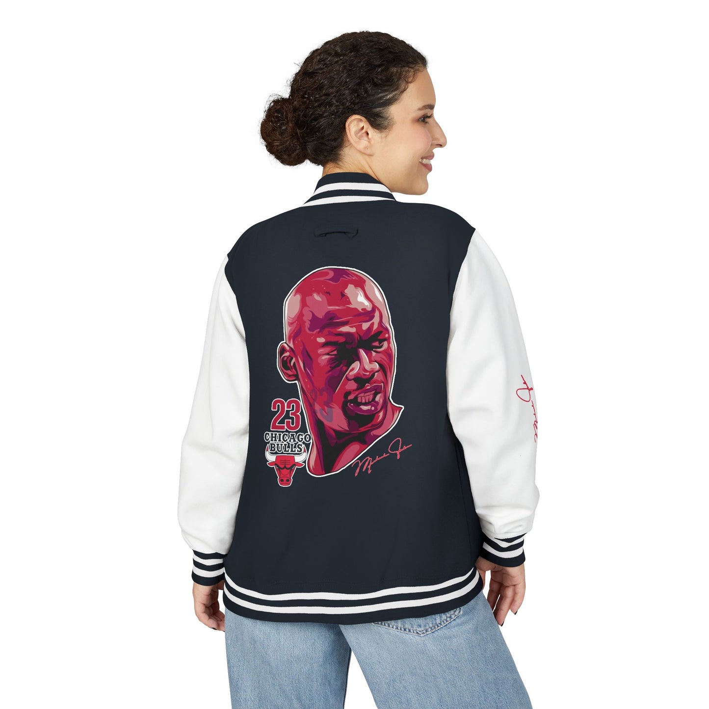 Unisex Heavyweight Letterman Jacket - Retro Basketball Style with Michael Jordan Graphic