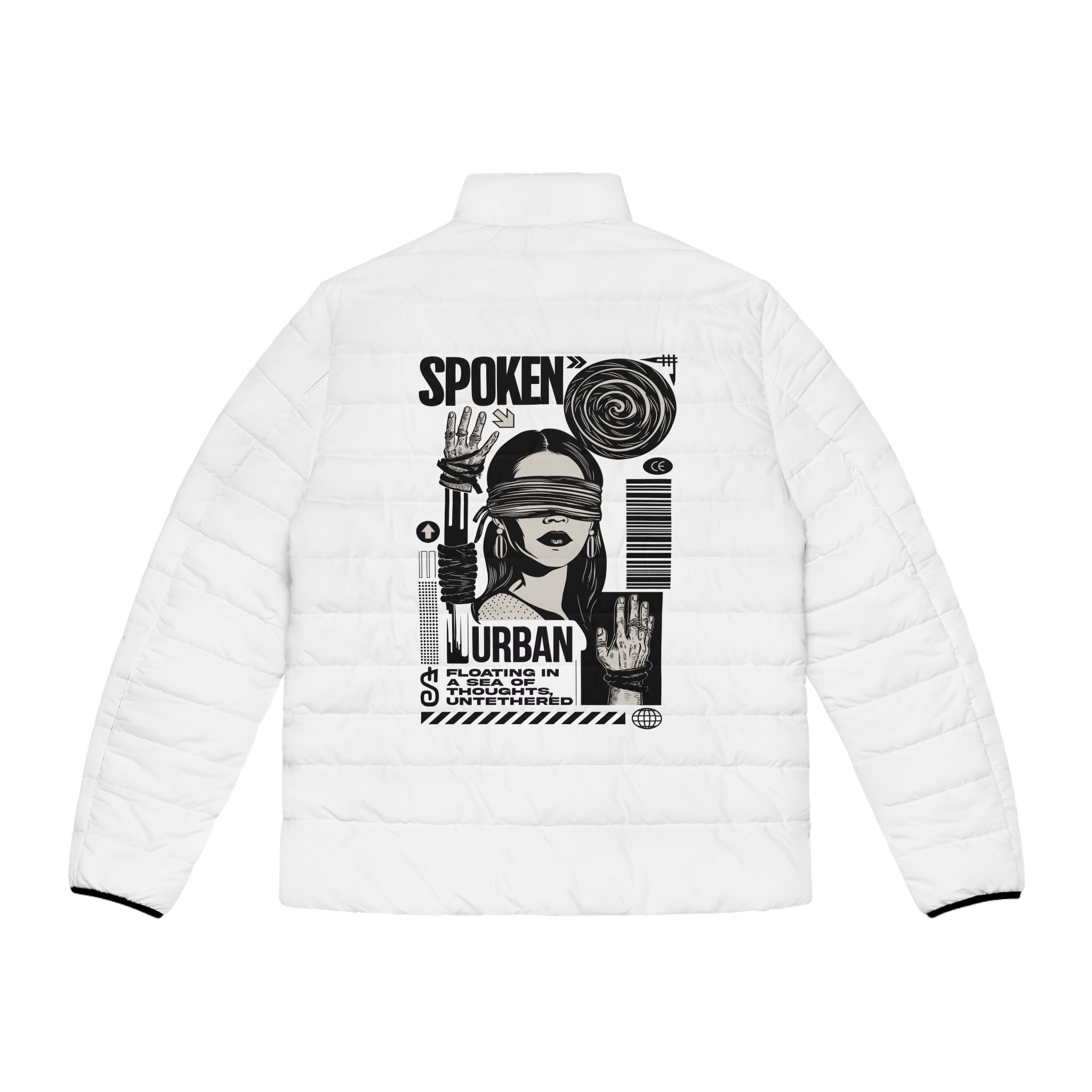 Men's Urban Graphic Puffer Jacket - Spoken Design, Warm & Stylish