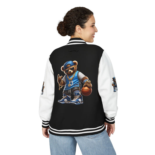 Unisex Heavyweight Letterman Jacket | Cool Cartoon Bear Design | Perfect for Sports Fans