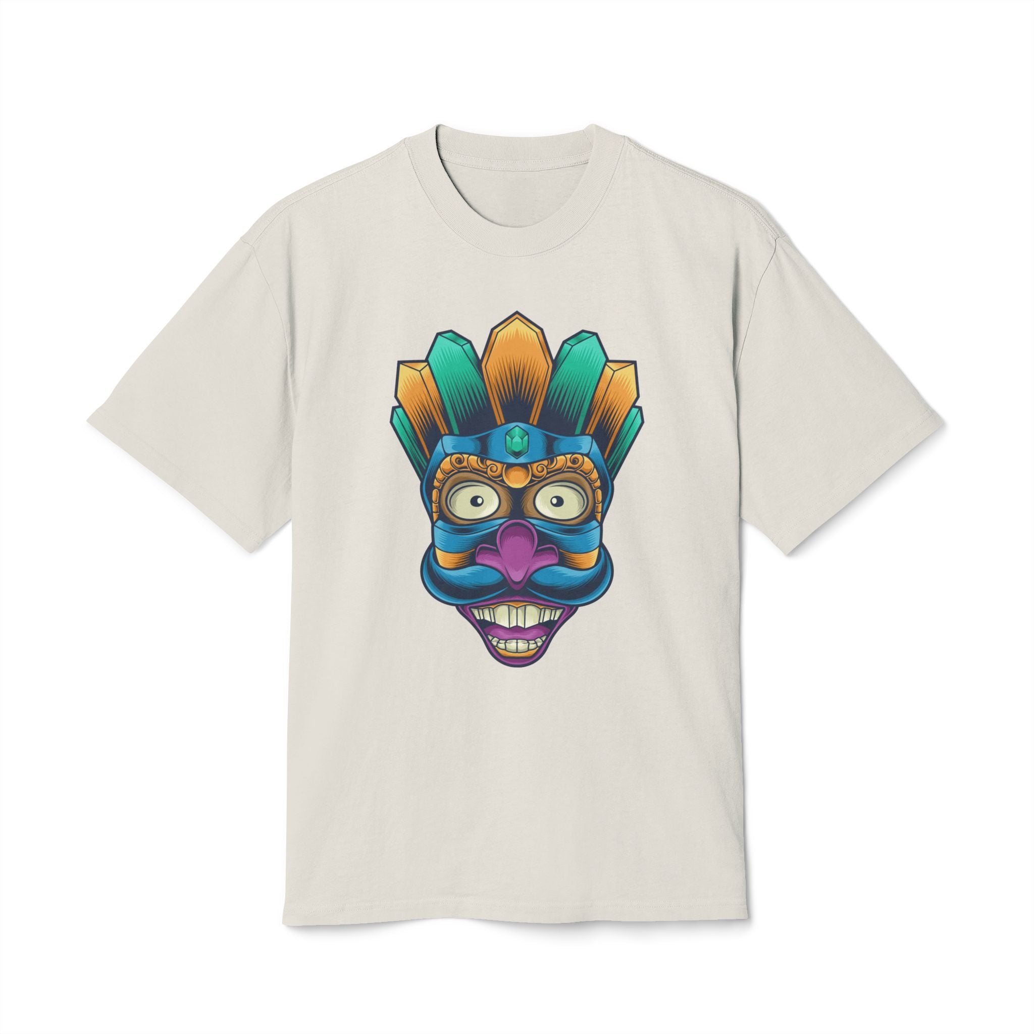 Unisex Heavy Faded Tee with Colorful Mask Design