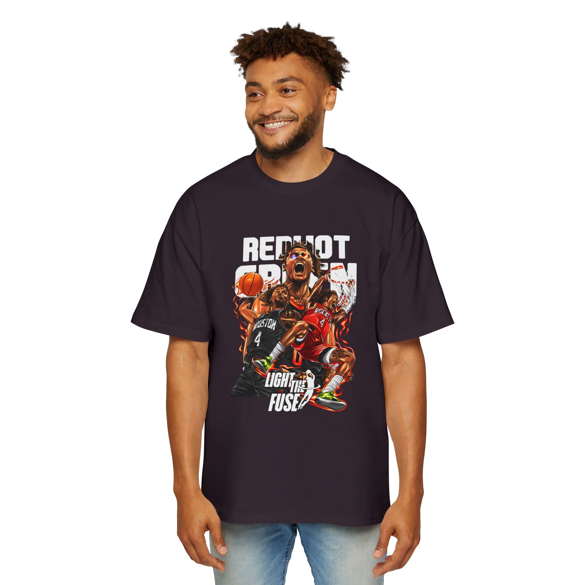 Jalen Green Heavy Oversized Tee - Red Hot Passion Basketball Shirt