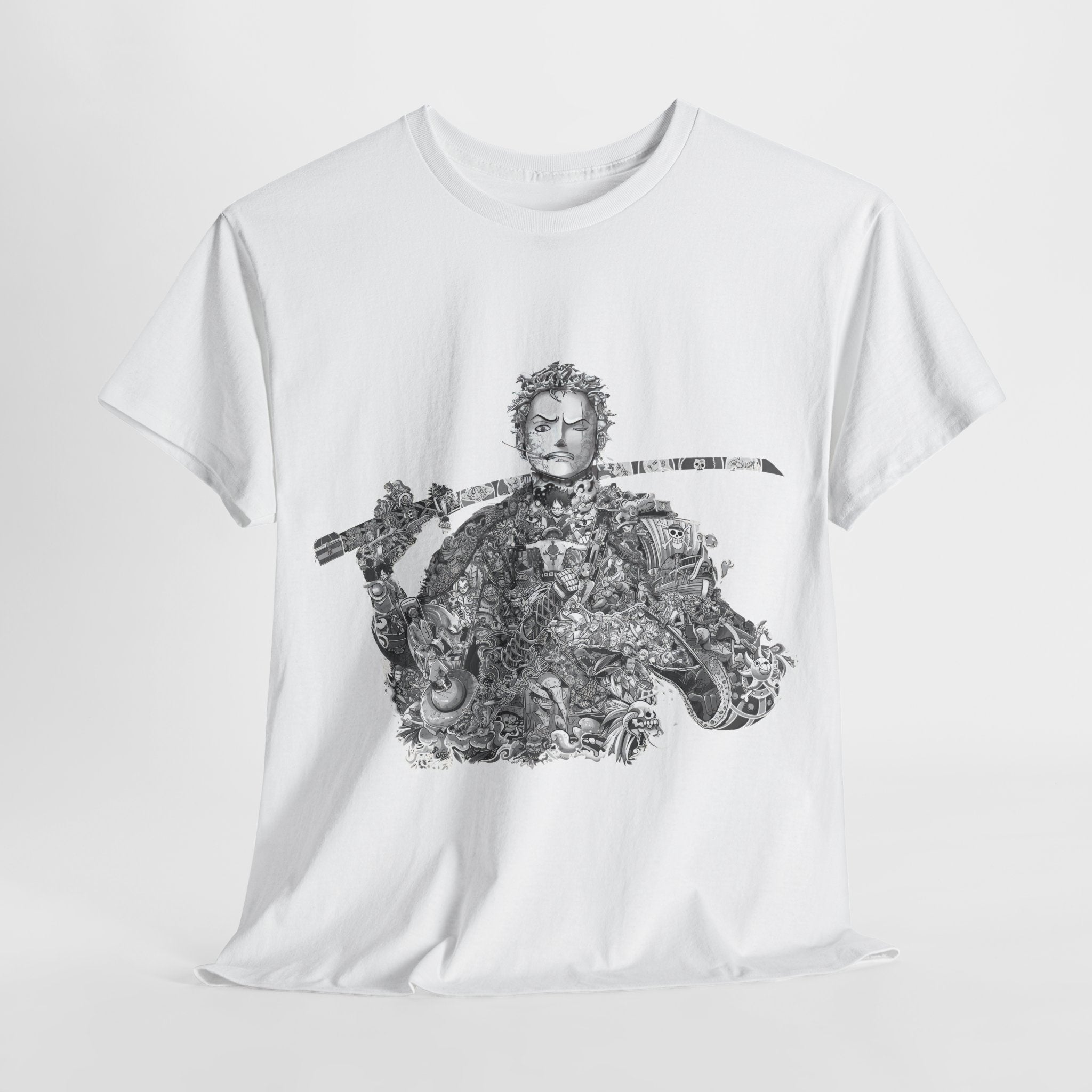 Unisex Heavy Cotton Tee - Artistic Samurai Design, Casual Streetwear for Anime Fans
