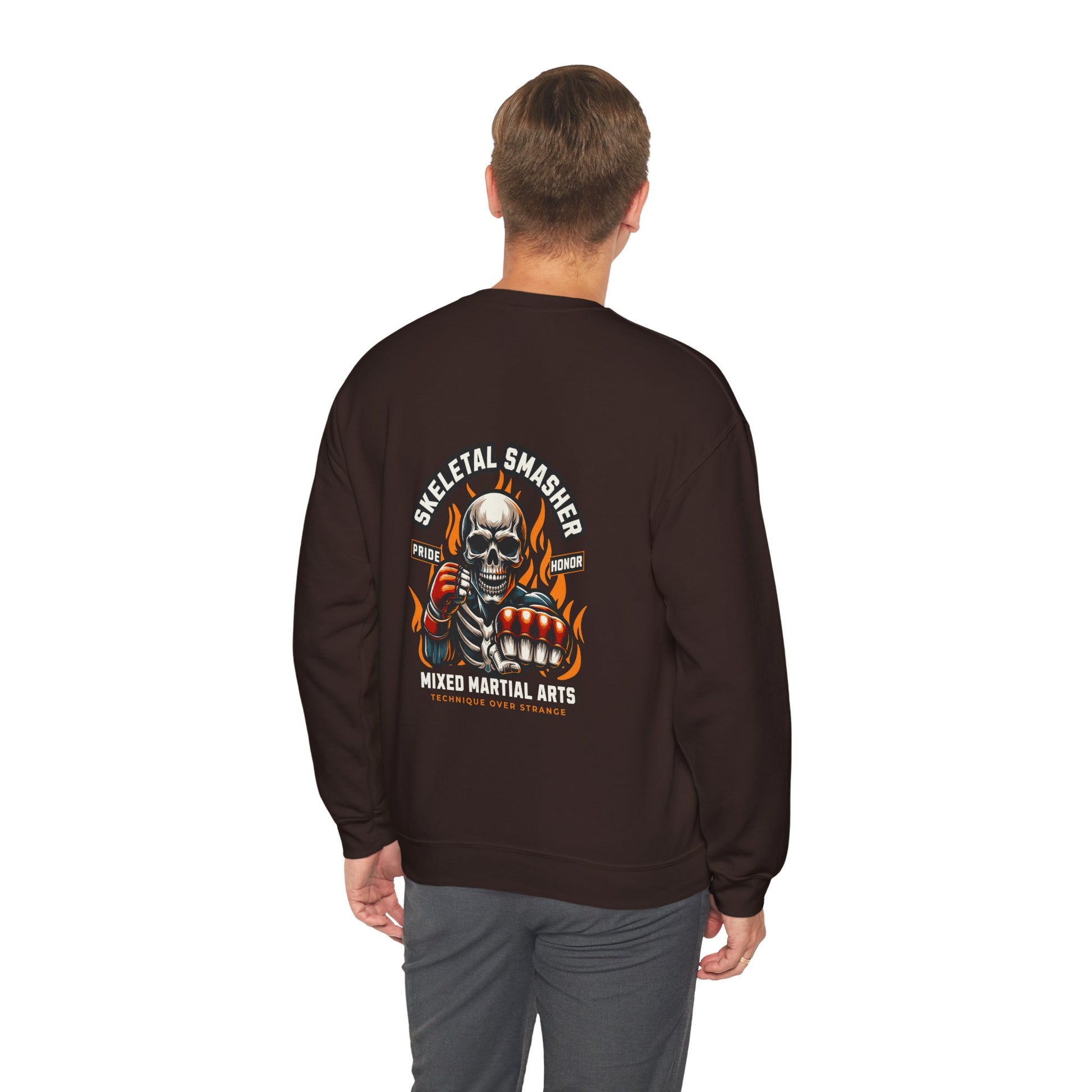 Skeletal Smasher Unisex Crewneck Sweatshirt for MMA Lovers - Pride & Honor Design.