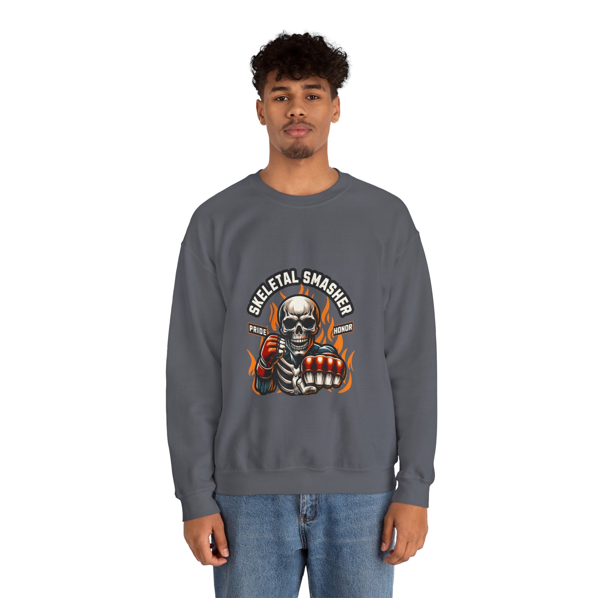 Skeletal Smasher Unisex Crewneck Sweatshirt for MMA Lovers - Pride & Honor Design.